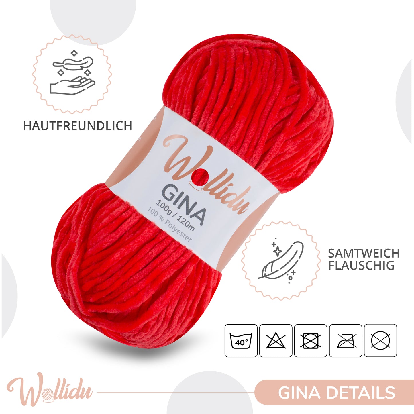 Wollidu Gina 100% Polyester 5 x 100g/120m - Rot