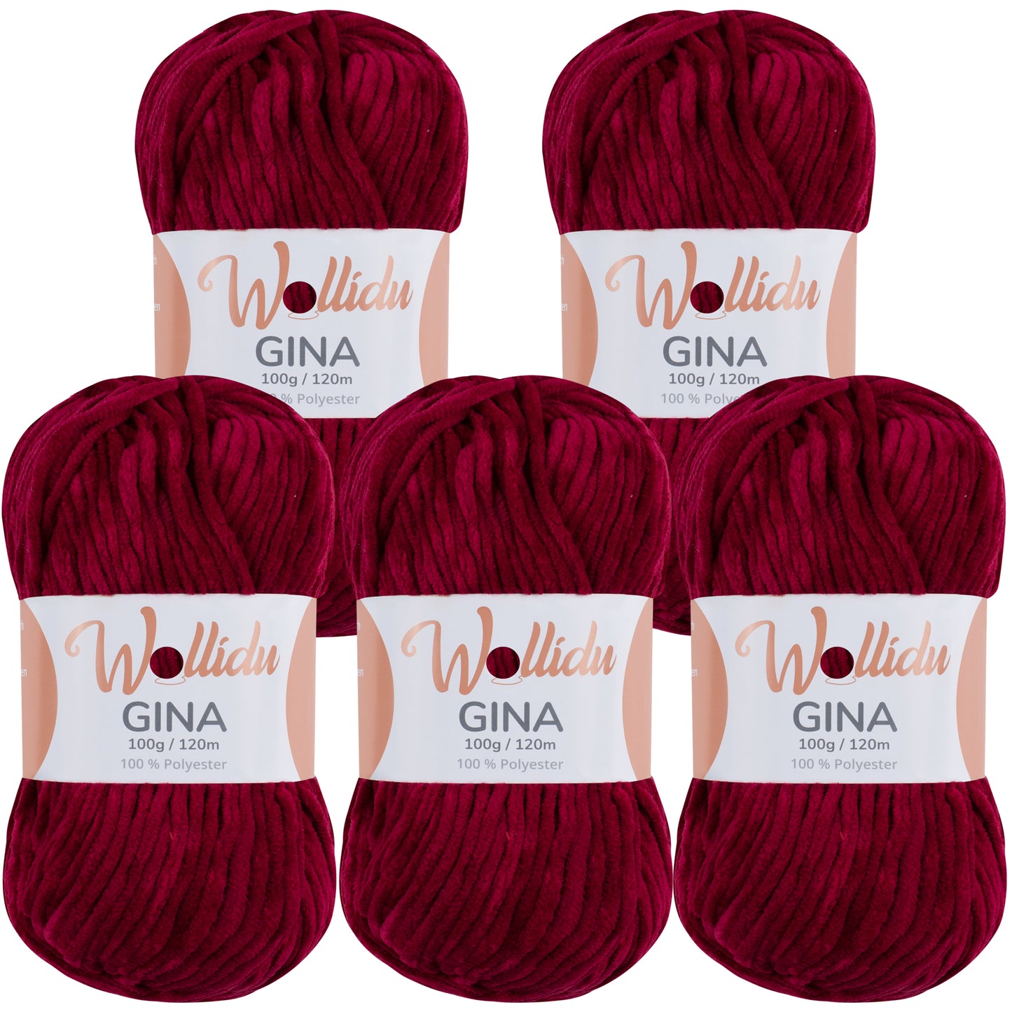 Wollidu Gina 100% Polyester 5 x 100g/120m - Dunkelrot Weinrot