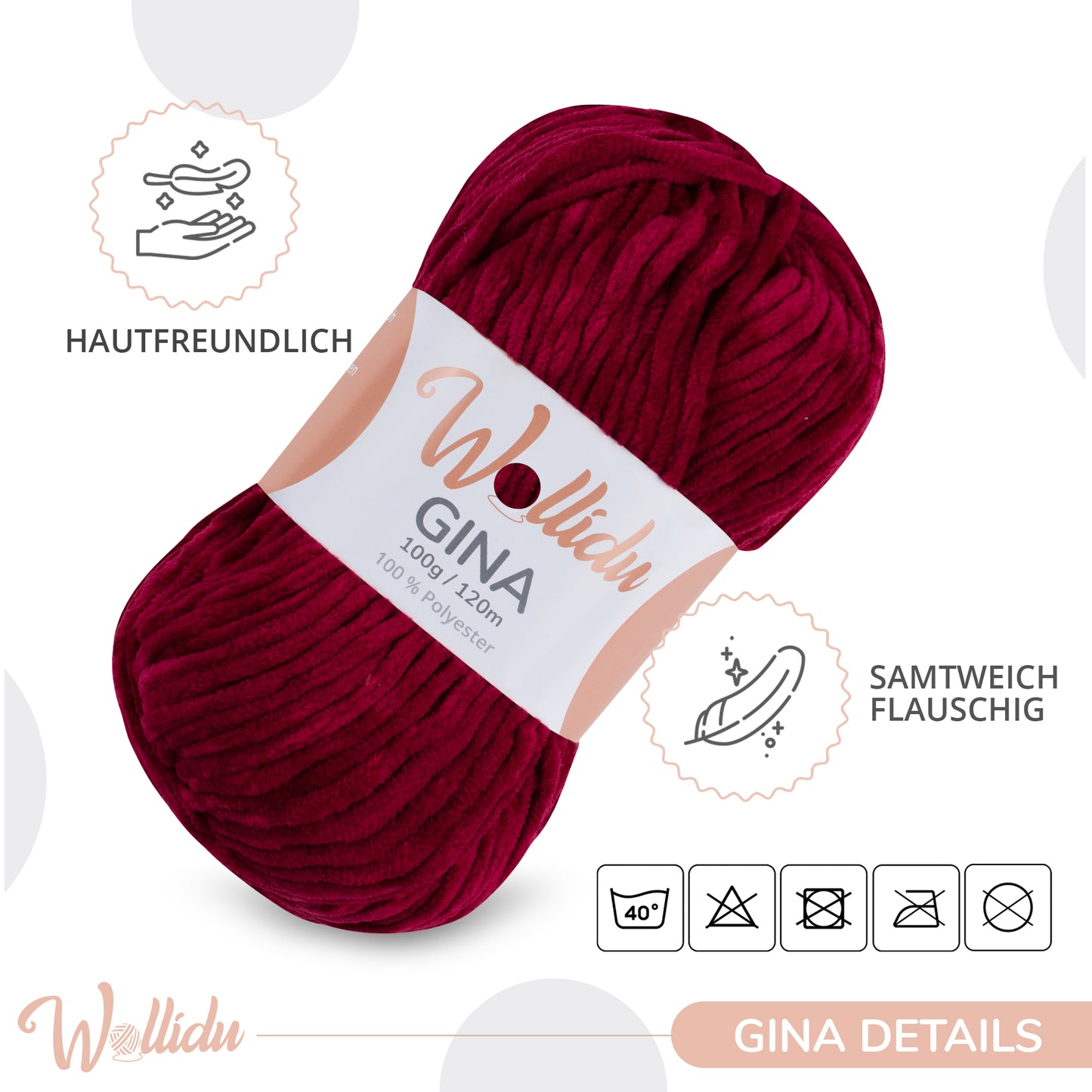 Wollidu Gina 100% Polyester 5 x 100g/120m - Dunkelrot Weinrot