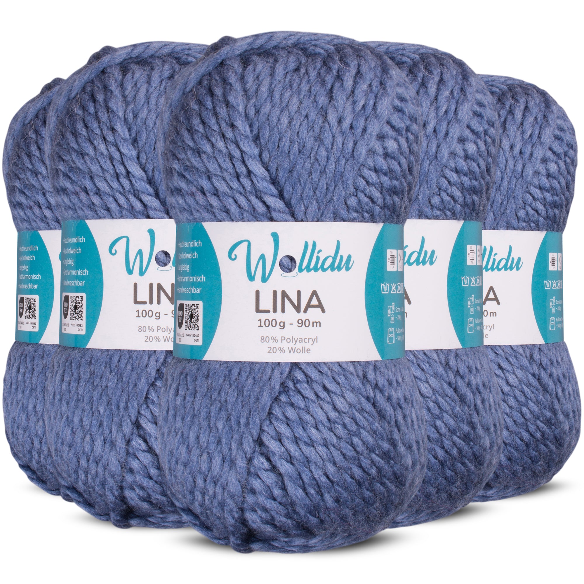 Lina 5er-Pack 100g – Mulesingfreie Acryl-Wolle mit Schafwolle, OEKO-TEX® zertifiziert (500g Gesamt)