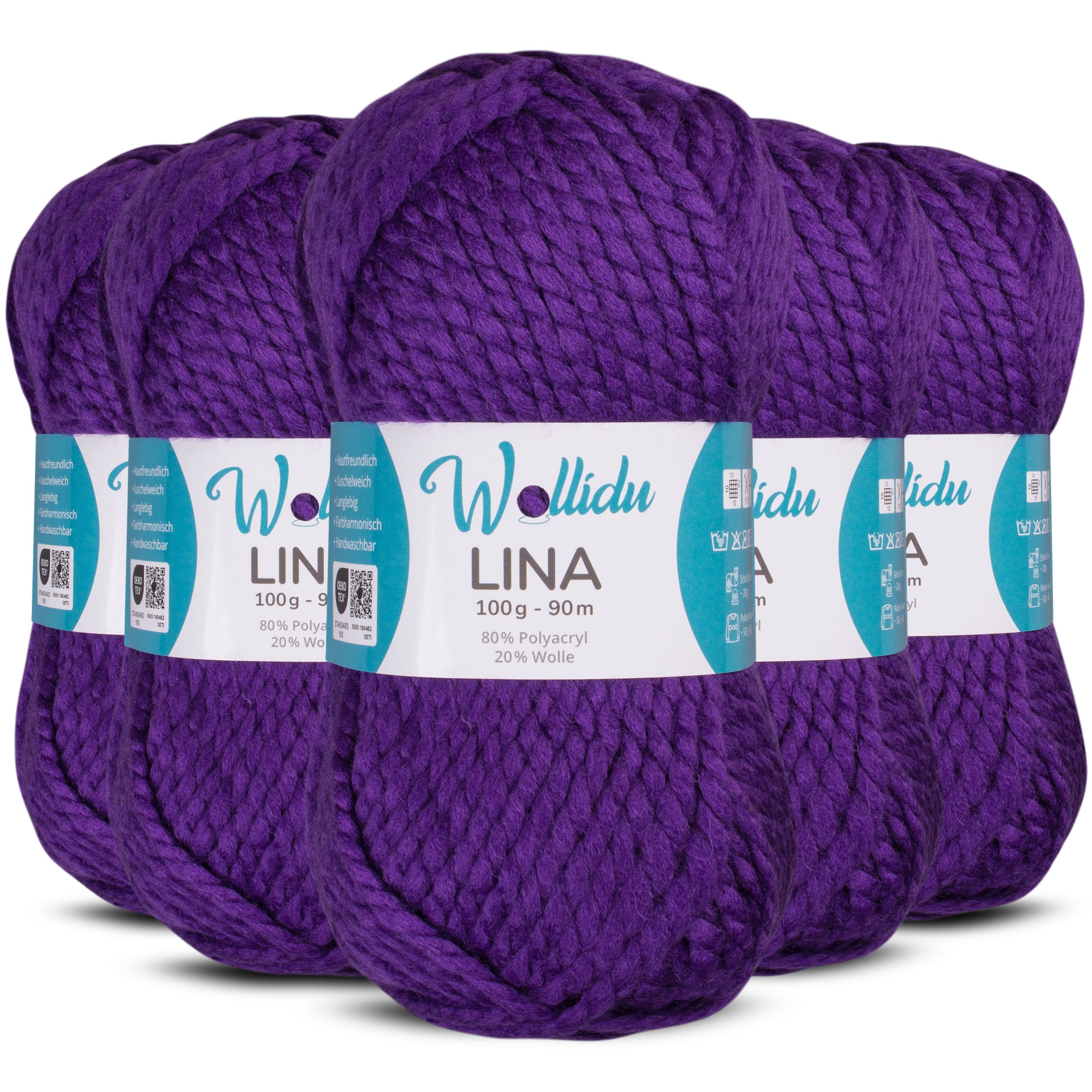 Lina 5er-Pack 100g – Mulesingfreie Acryl-Wolle mit Schafwolle, OEKO-TEX® zertifiziert (500g Gesamt)