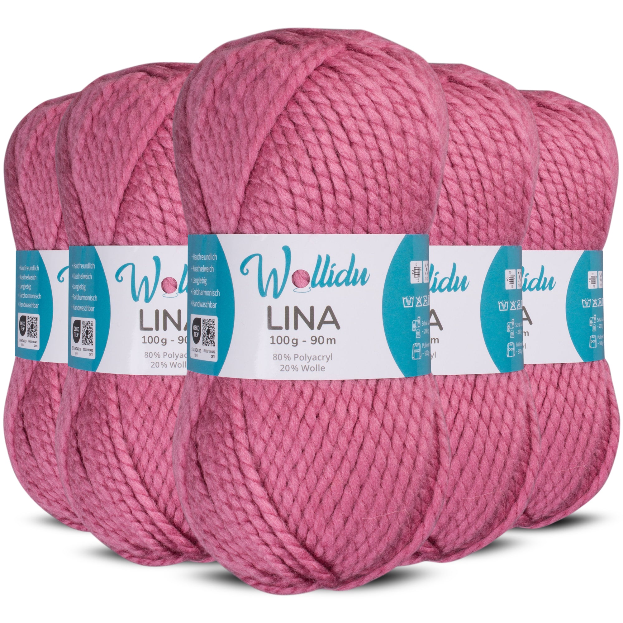 Lina 5er-Pack 100g – Mulesingfreie Acryl-Wolle mit Schafwolle, OEKO-TEX® zertifiziert (500g Gesamt)