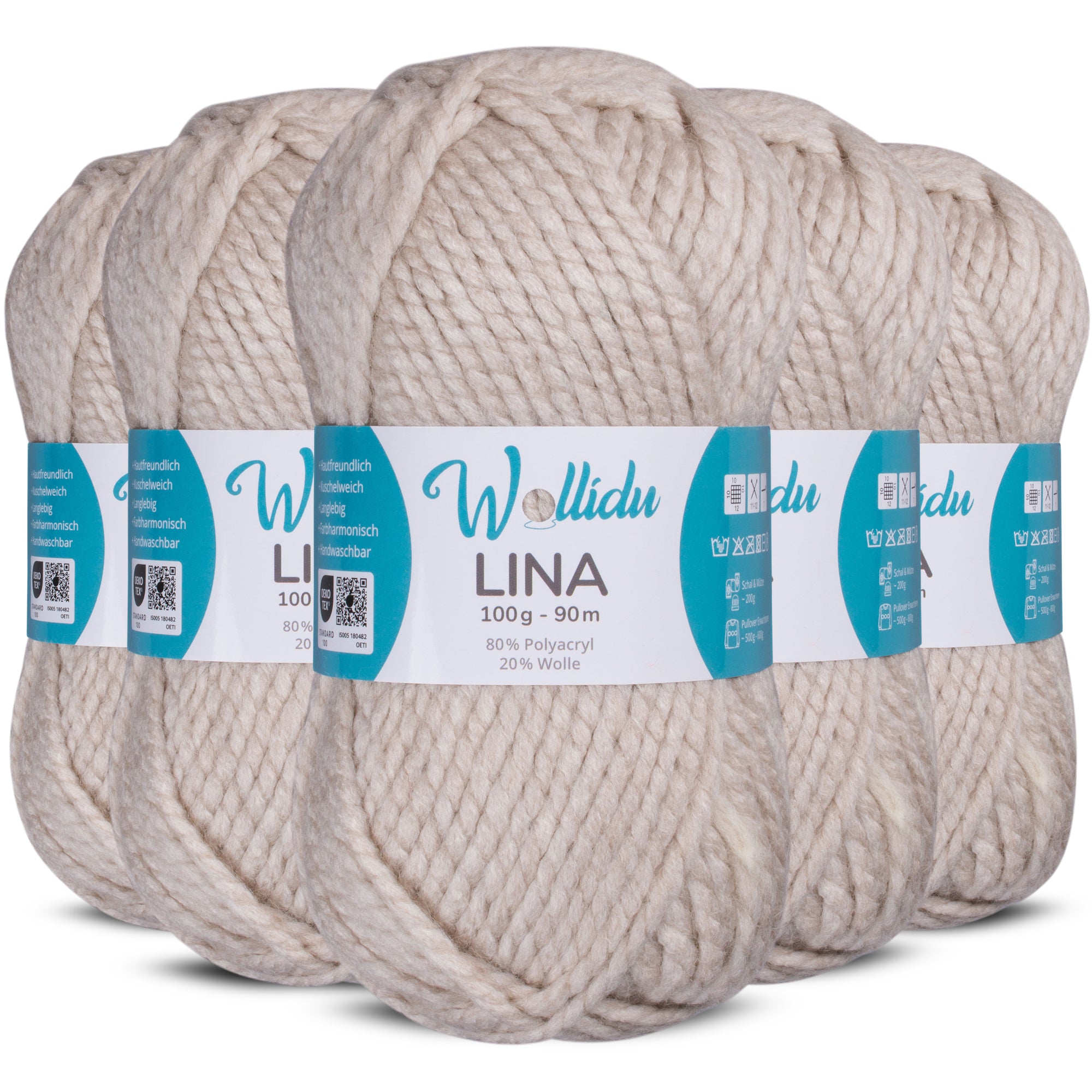 Lina 5er-Pack 100g – Mulesingfreie Acryl-Wolle mit Schafwolle, OEKO-TEX® zertifiziert (500g Gesamt)