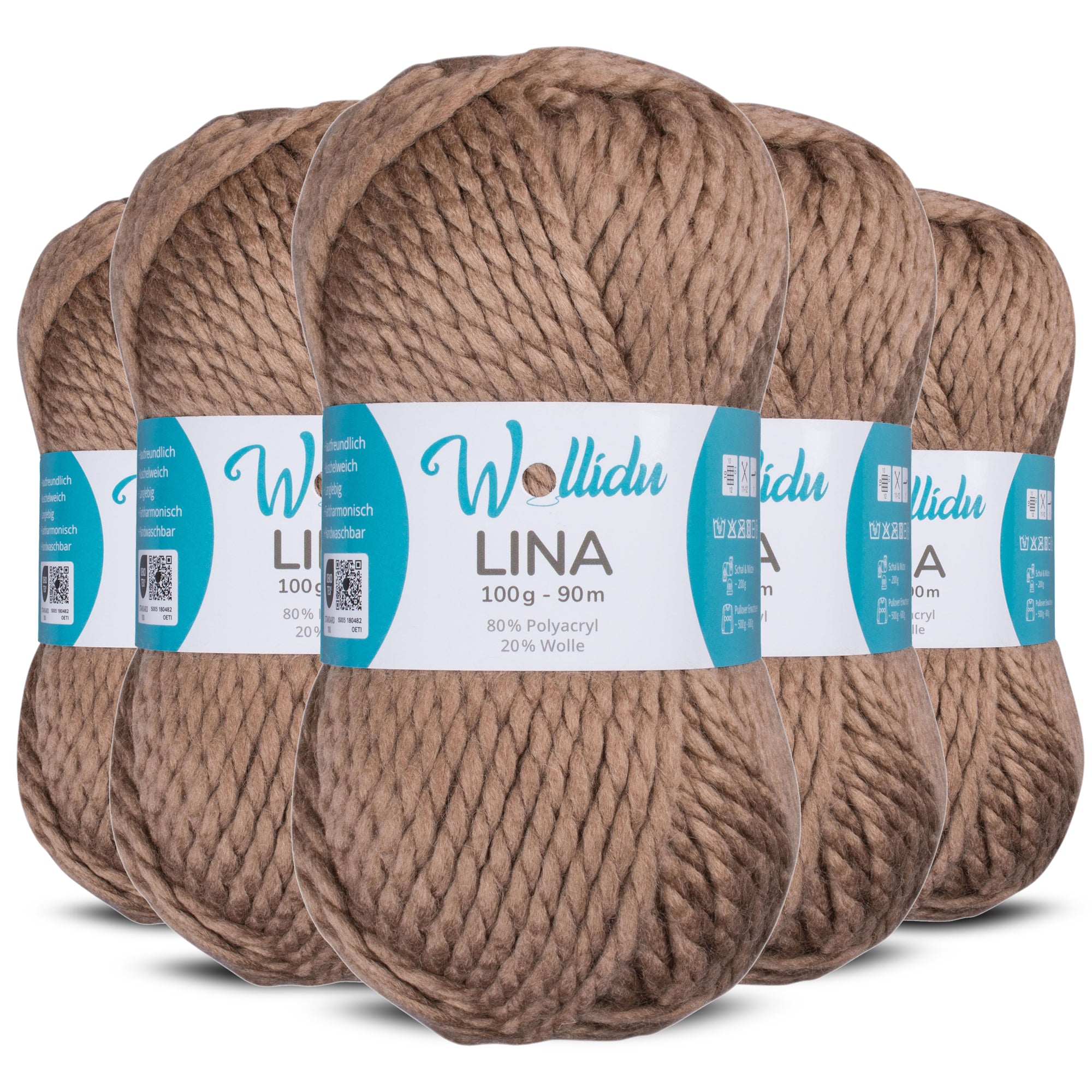Lina 5er-Pack 100g – Mulesingfreie Acryl-Wolle mit Schafwolle, OEKO-TEX® zertifiziert (500g Gesamt)