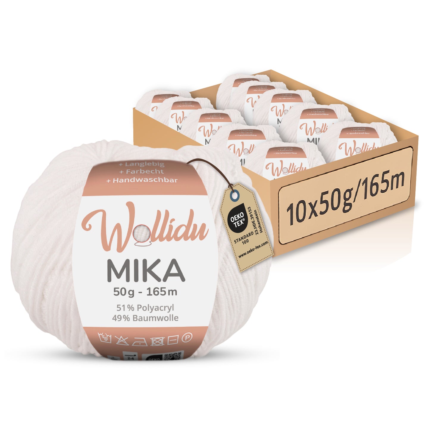 Mika 10er-Pack 50g – Strick- & Häkelgarn aus Baumwolle & Polyacryl (OEKO-TEX®, 500g Gesamt)