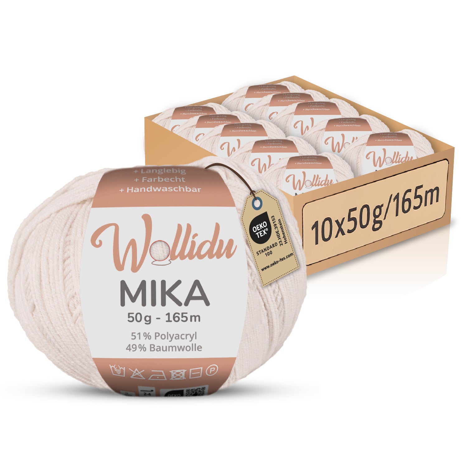 Mika 10er-Pack 50g – Strick- & Häkelgarn aus Baumwolle & Polyacryl (OEKO-TEX®, 500g Gesamt)