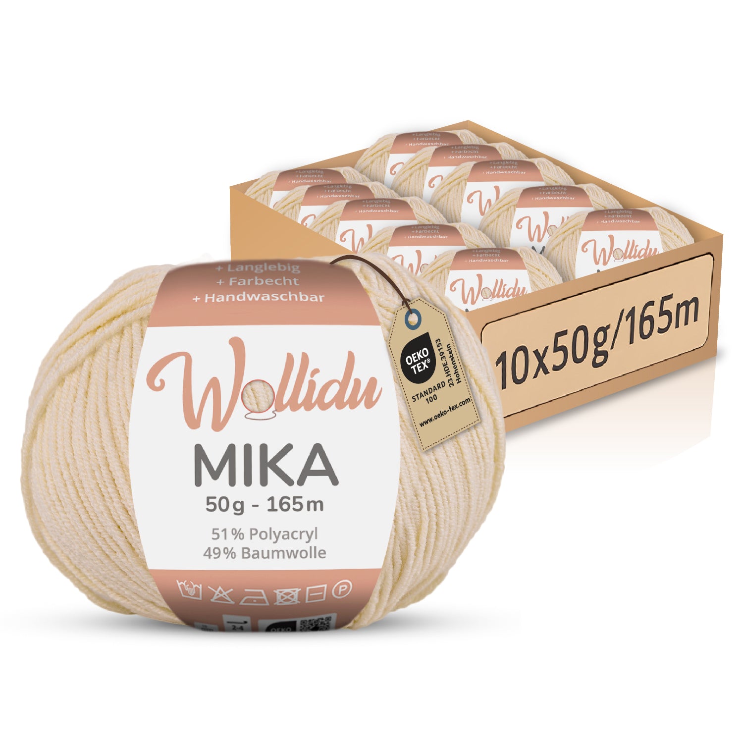 Mika 10er-Pack 50g – Strick- & Häkelgarn aus Baumwolle & Polyacryl (OEKO-TEX®, 500g Gesamt)