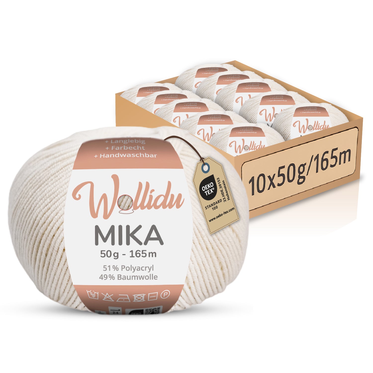 Mika 10er-Pack 50g – Strick- & Häkelgarn aus Baumwolle & Polyacryl (OEKO-TEX®, 500g Gesamt)