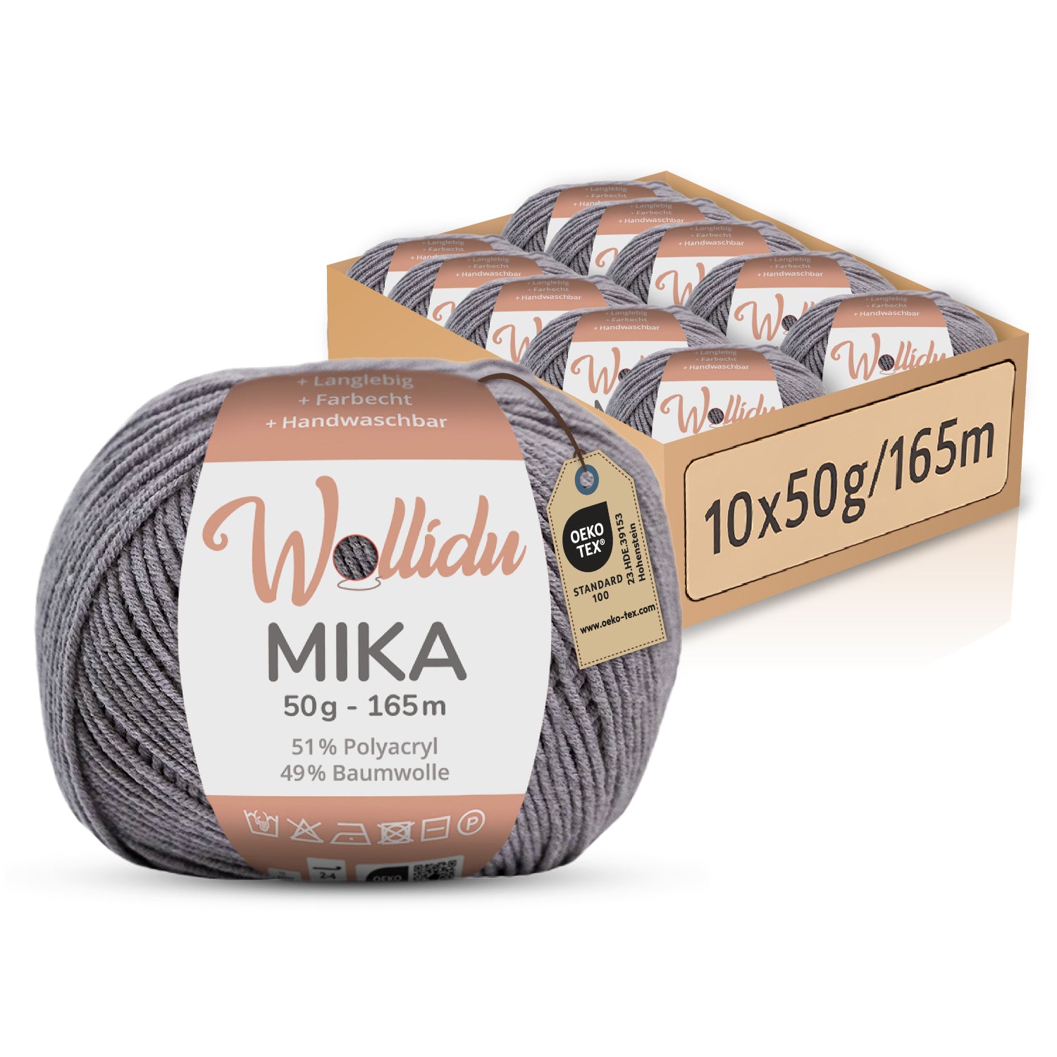 Mika 10er-Pack 50g – Strick- & Häkelgarn aus Baumwolle & Polyacryl (OEKO-TEX®, 500g Gesamt)