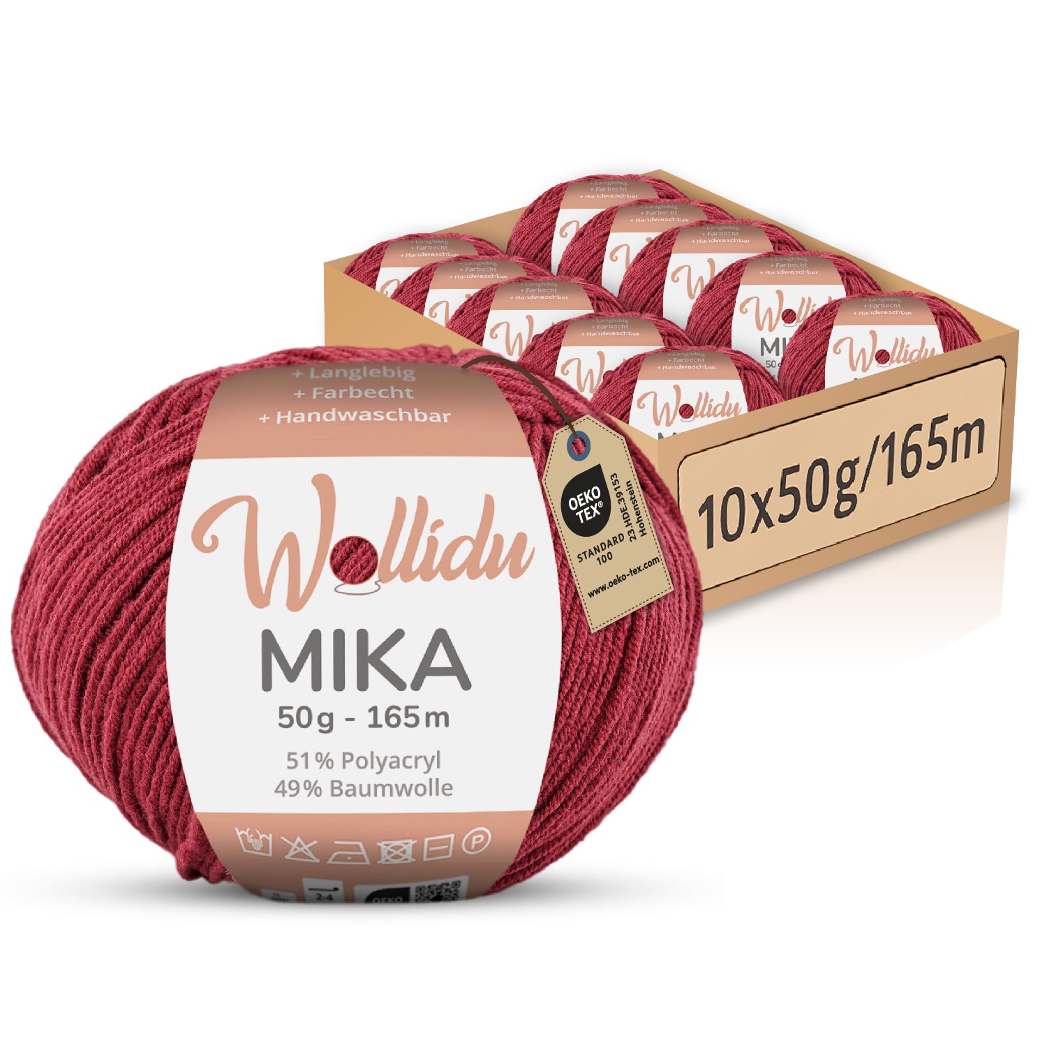 Mika 10er-Pack 50g – Strick- & Häkelgarn aus Baumwolle & Polyacryl (OEKO-TEX®, 500g Gesamt)