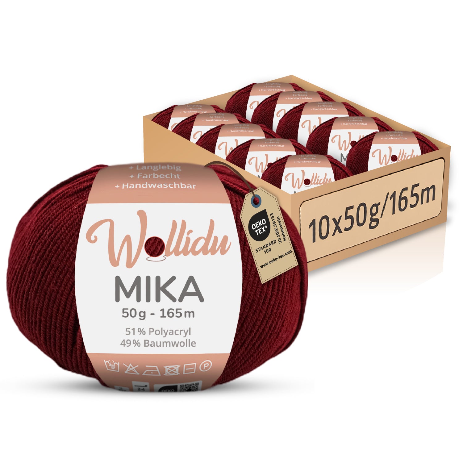 Mika 10er-Pack 50g – Strick- & Häkelgarn aus Baumwolle & Polyacryl (OEKO-TEX®, 500g Gesamt)