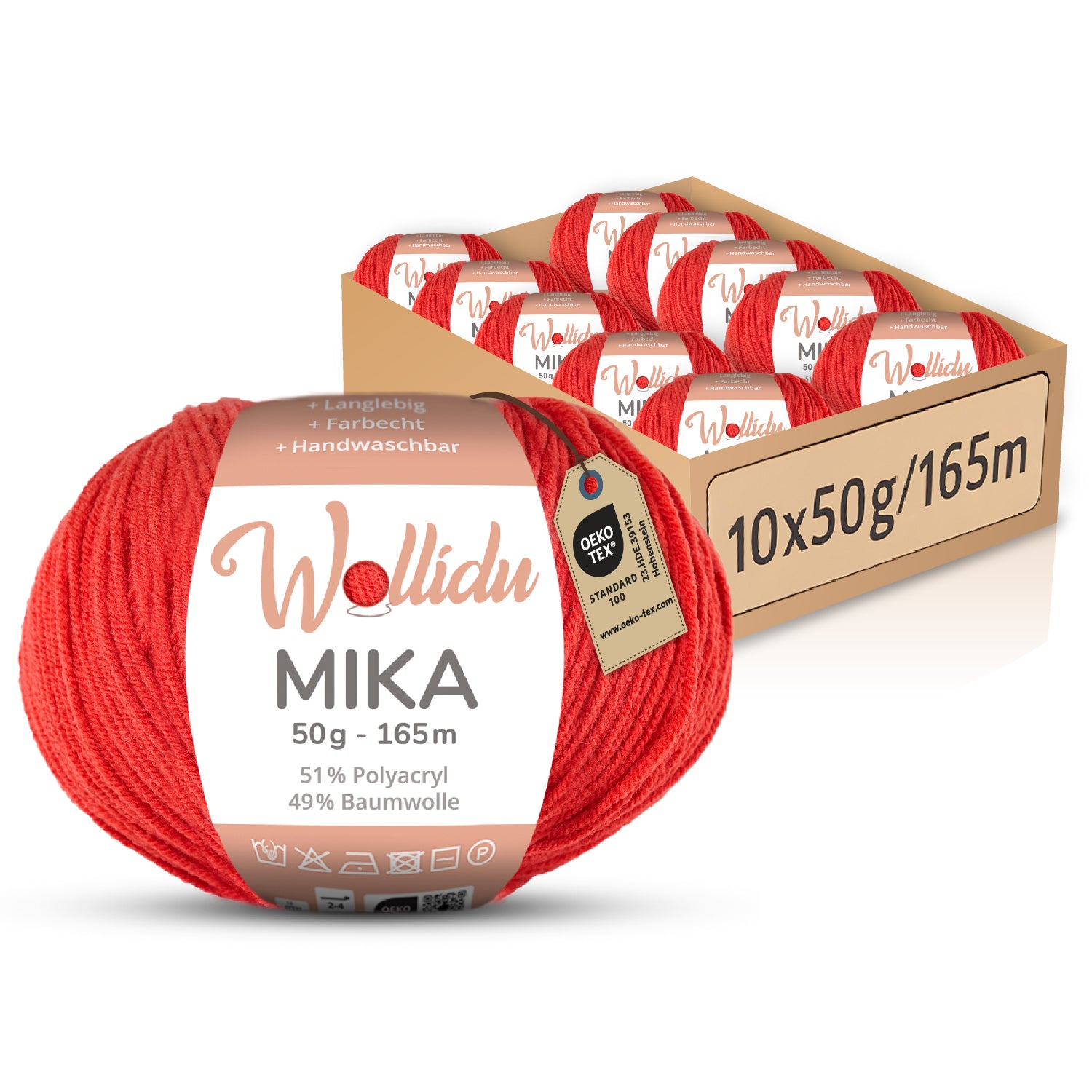 Mika 10er-Pack 50g – Strick- & Häkelgarn aus Baumwolle & Polyacryl (OEKO-TEX®, 500g Gesamt)