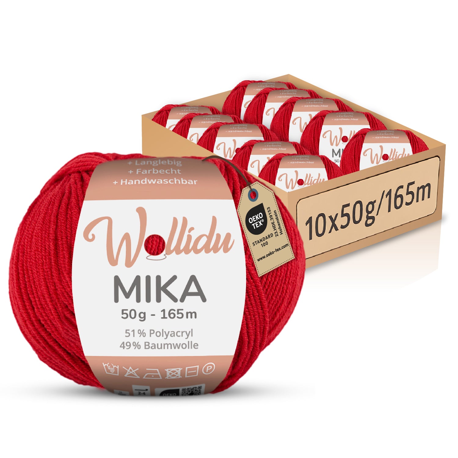 Mika 10er-Pack 50g – Strick- & Häkelgarn aus Baumwolle & Polyacryl (OEKO-TEX®, 500g Gesamt)