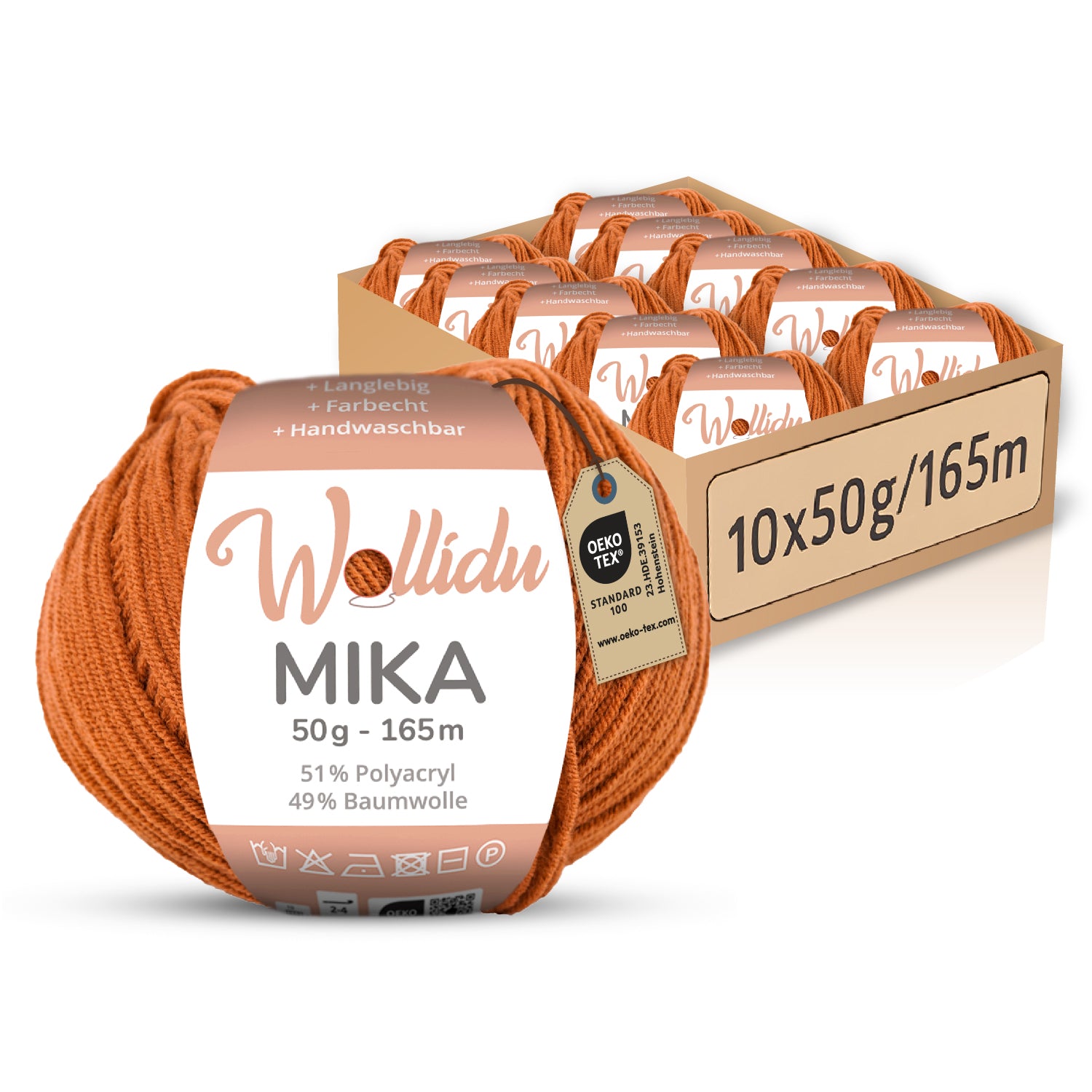 Mika 10er-Pack 50g – Strick- & Häkelgarn aus Baumwolle & Polyacryl (OEKO-TEX®, 500g Gesamt)