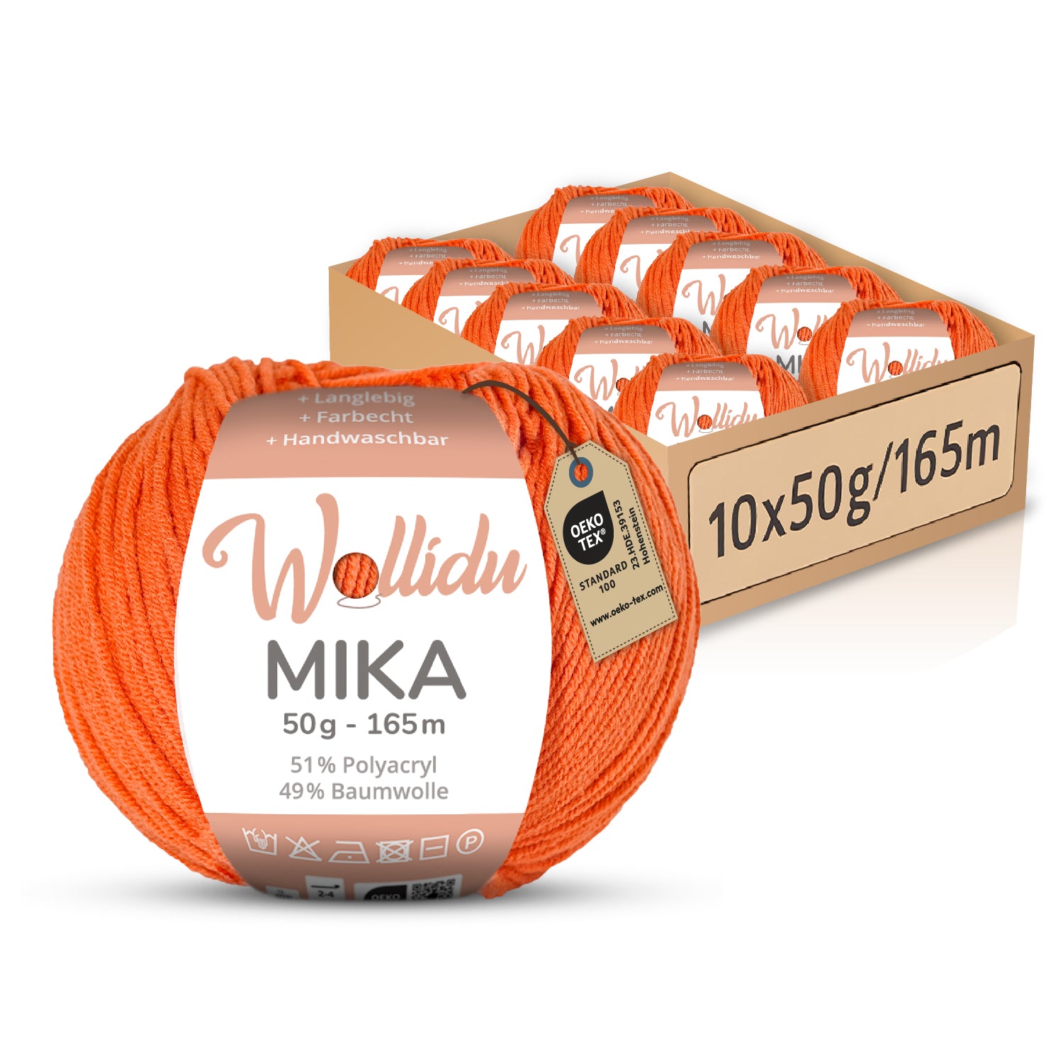 Mika 10er-Pack 50g – Strick- & Häkelgarn aus Baumwolle & Polyacryl (OEKO-TEX®, 500g Gesamt)