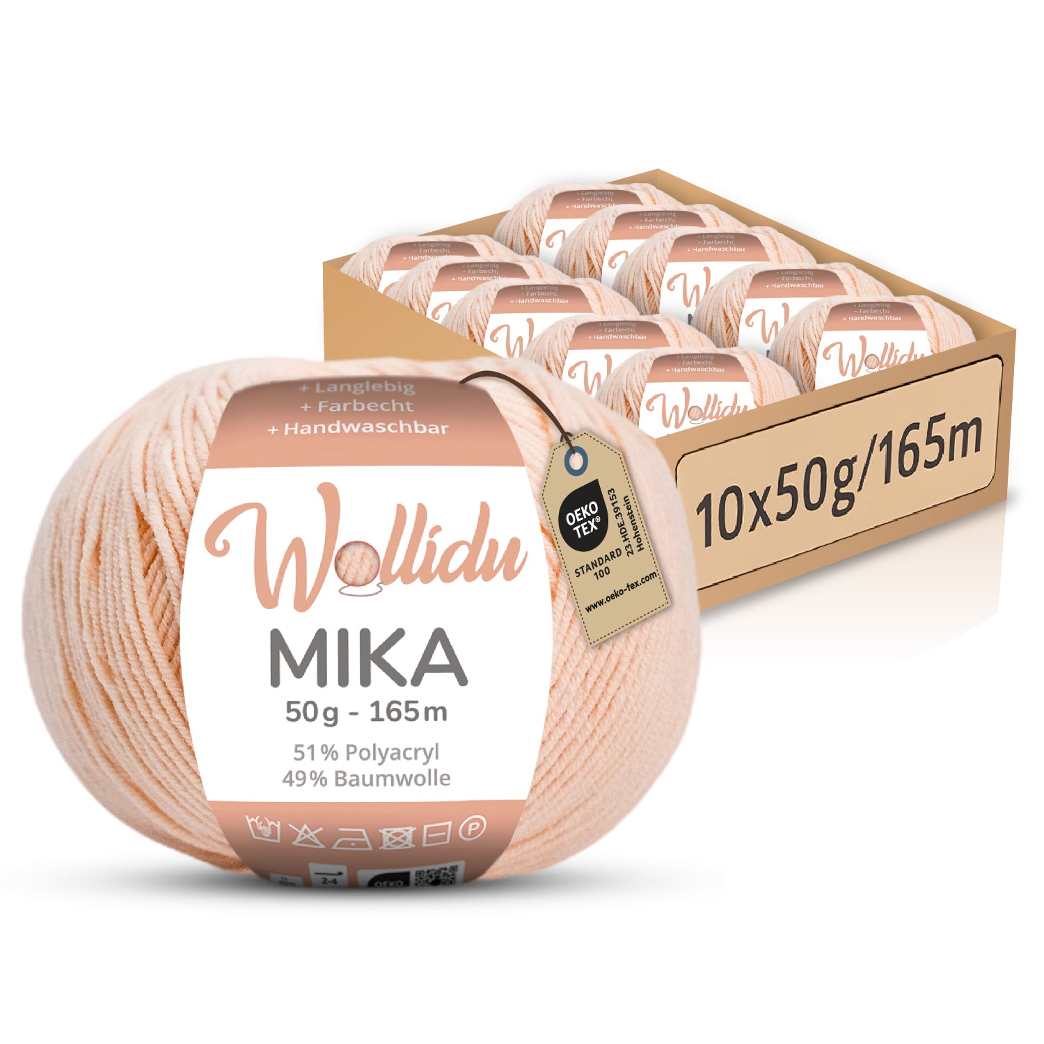 Mika 10er-Pack 50g – Strick- & Häkelgarn aus Baumwolle & Polyacryl (OEKO-TEX®, 500g Gesamt)