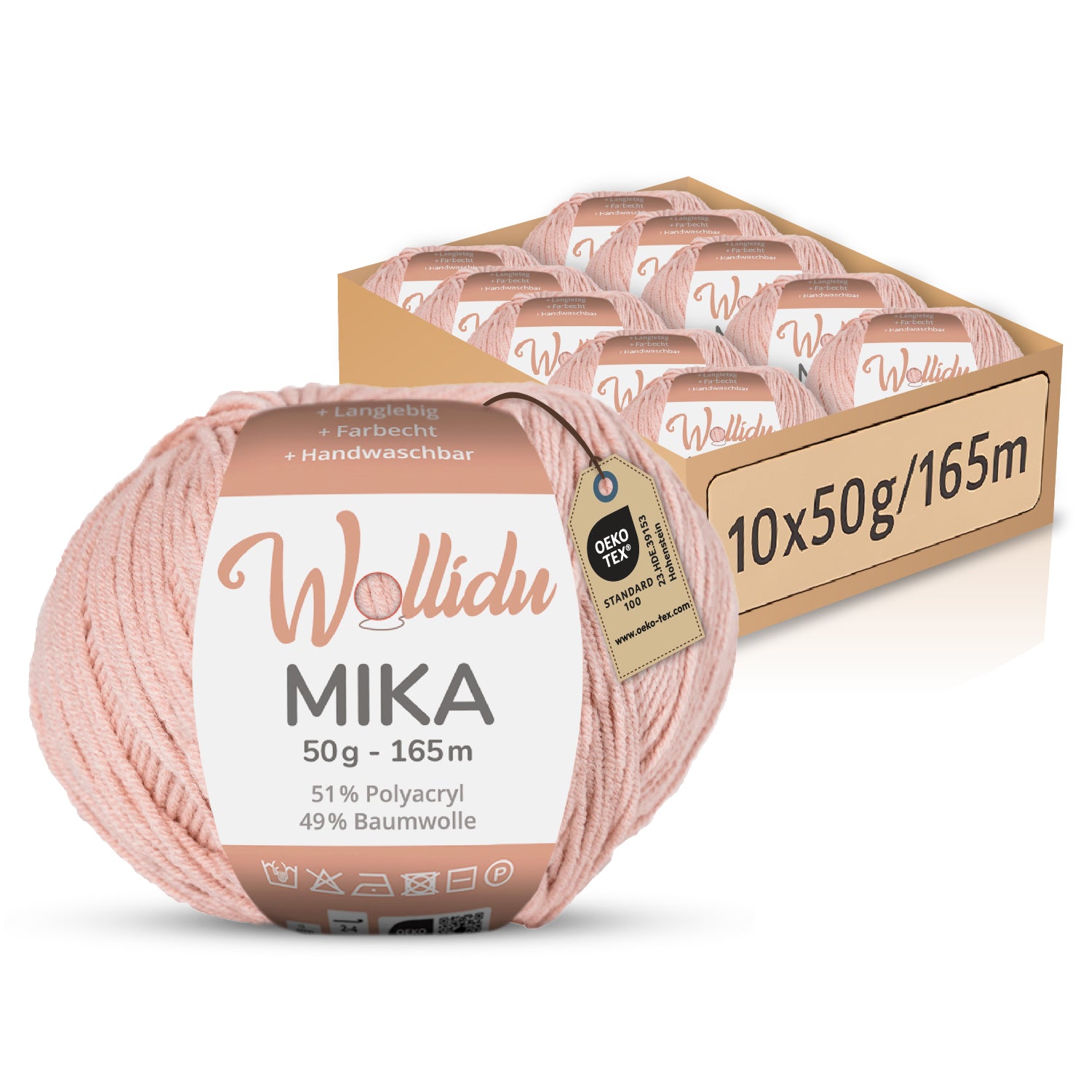 Mika 10er-Pack 50g – Strick- & Häkelgarn aus Baumwolle & Polyacryl (OEKO-TEX®, 500g Gesamt)