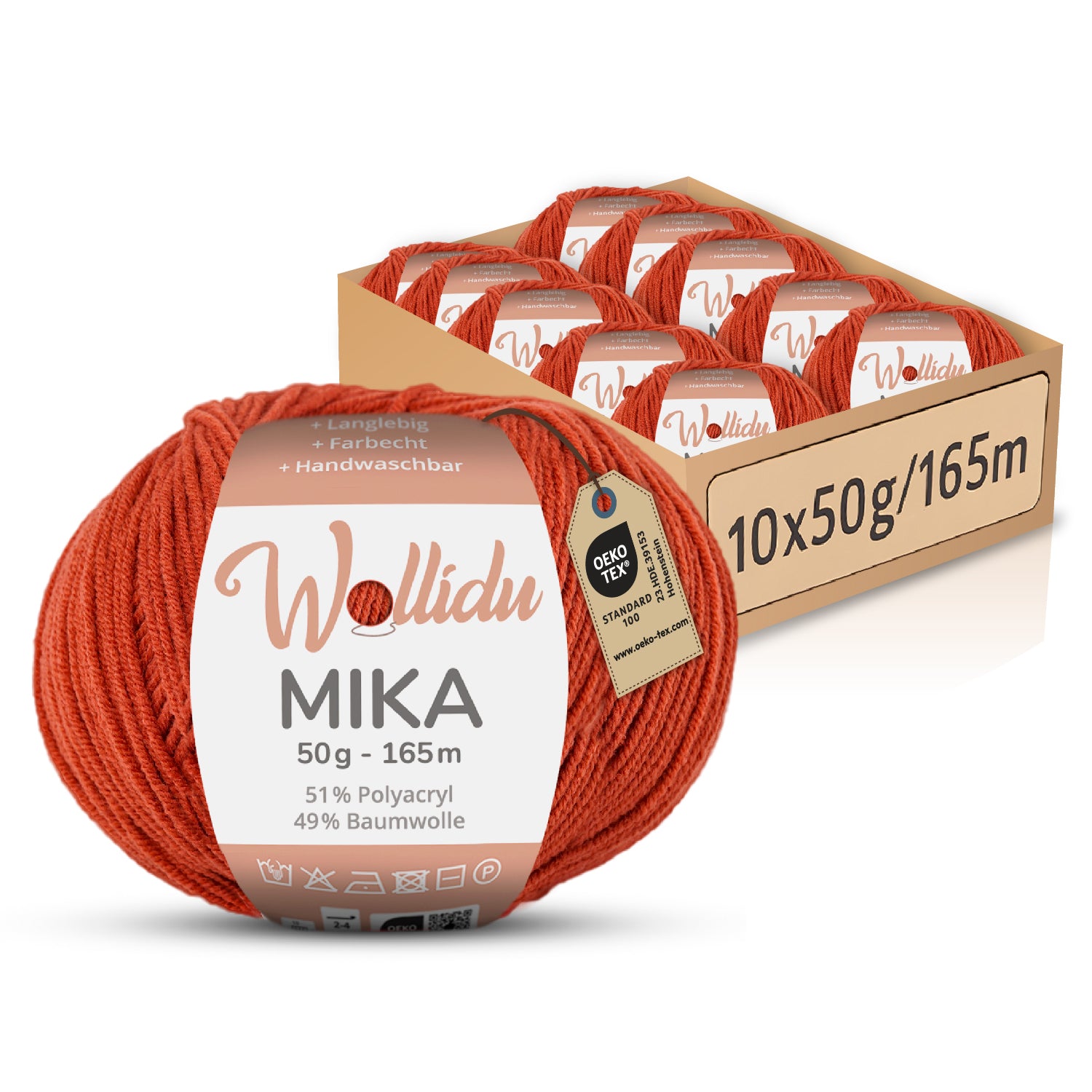 Mika 10er-Pack 50g – Strick- & Häkelgarn aus Baumwolle & Polyacryl (OEKO-TEX®, 500g Gesamt)