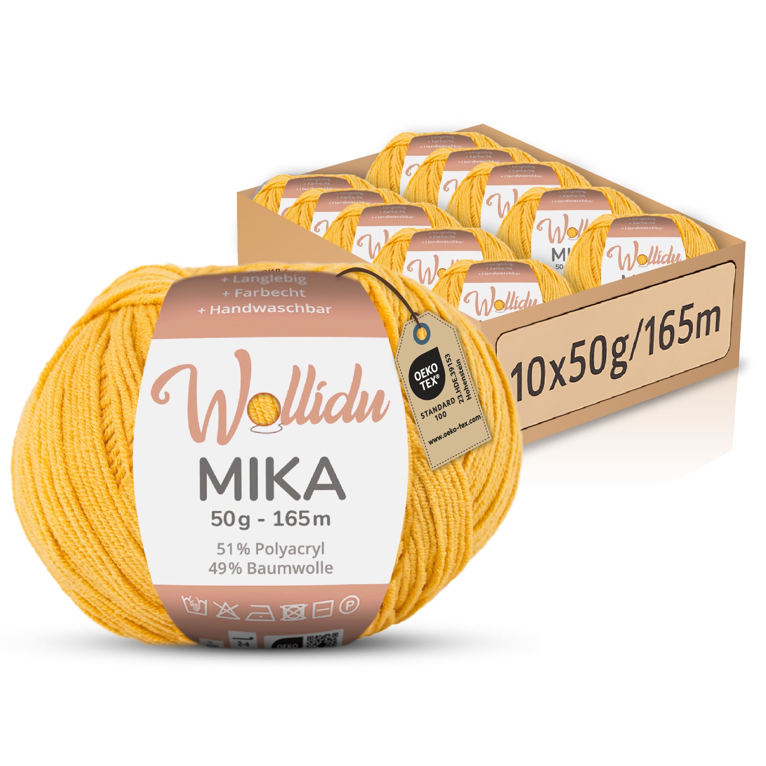 Mika 10er-Pack 50g – Strick- & Häkelgarn aus Baumwolle & Polyacryl (OEKO-TEX®, 500g Gesamt)
