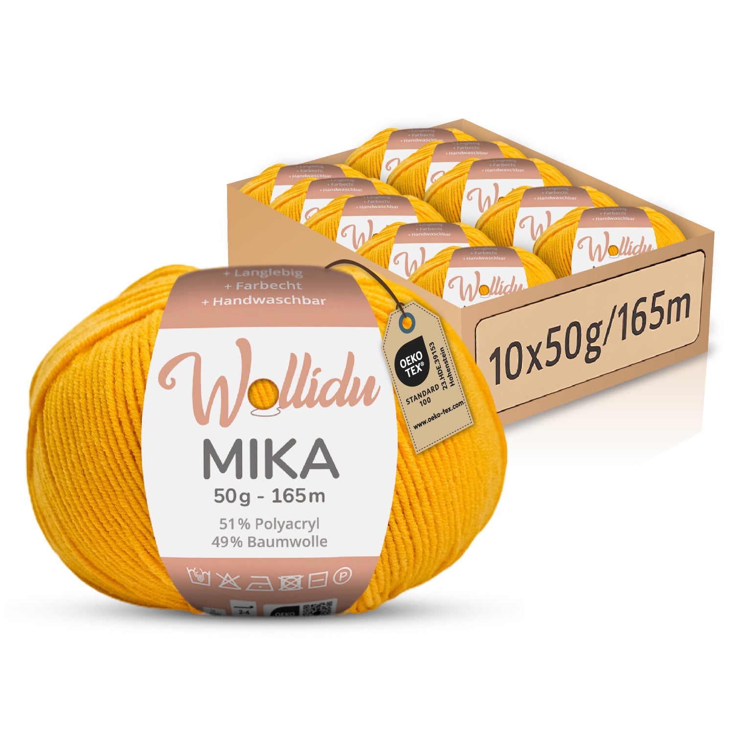 Mika 10er-Pack 50g – Strick- & Häkelgarn aus Baumwolle & Polyacryl (OEKO-TEX®, 500g Gesamt)