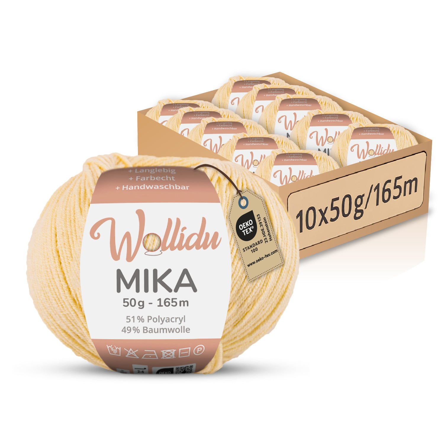 Mika 10er-Pack 50g – Strick- & Häkelgarn aus Baumwolle & Polyacryl (OEKO-TEX®, 500g Gesamt)