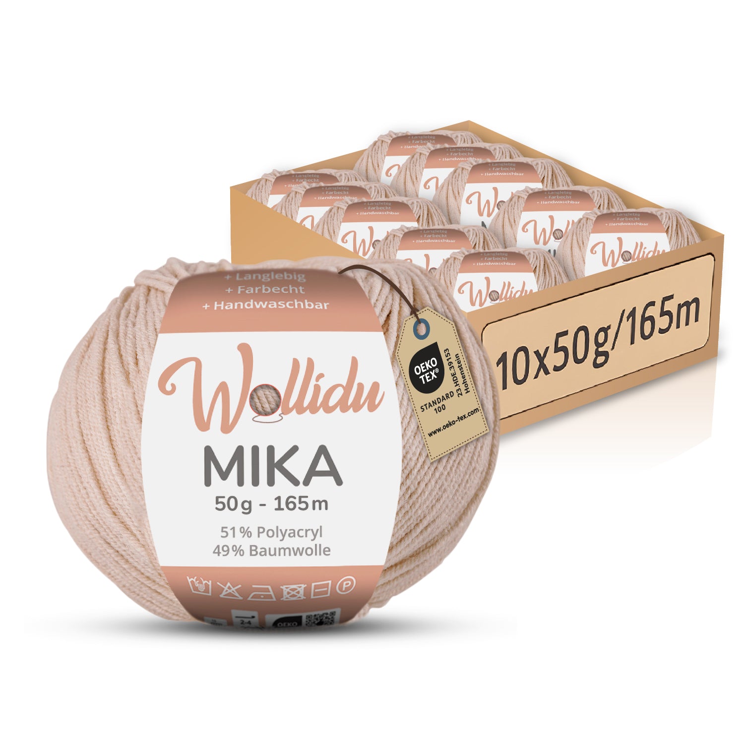 Mika 10er-Pack 50g – Strick- & Häkelgarn aus Baumwolle & Polyacryl (OEKO-TEX®, 500g Gesamt)