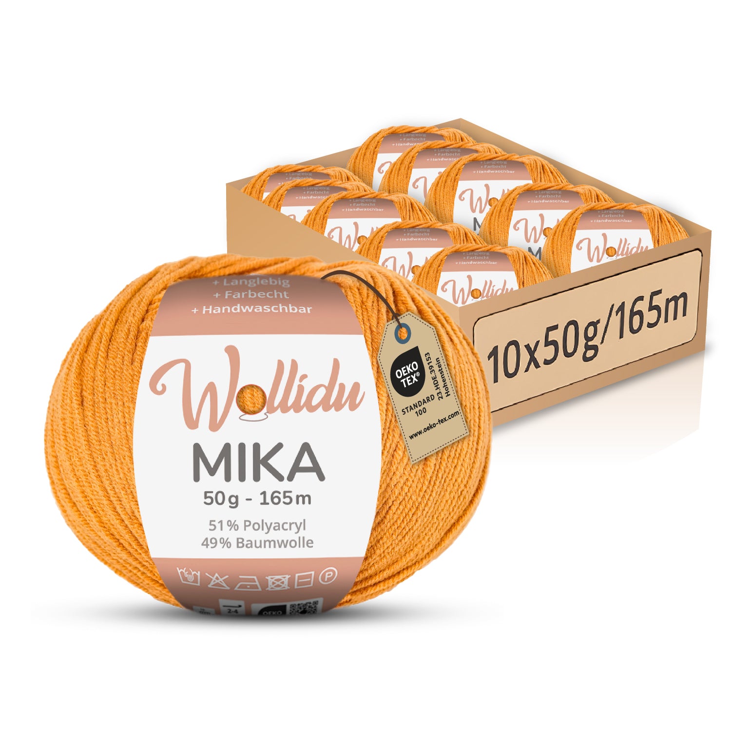 Mika 10er-Pack 50g – Strick- & Häkelgarn aus Baumwolle & Polyacryl (OEKO-TEX®, 500g Gesamt)