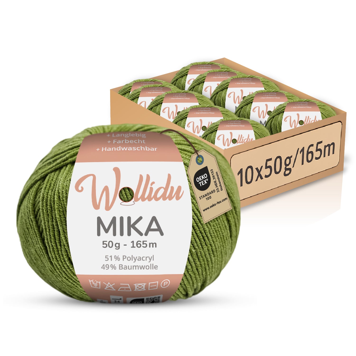 Mika 10er-Pack 50g – Strick- & Häkelgarn aus Baumwolle & Polyacryl (OEKO-TEX®, 500g Gesamt)