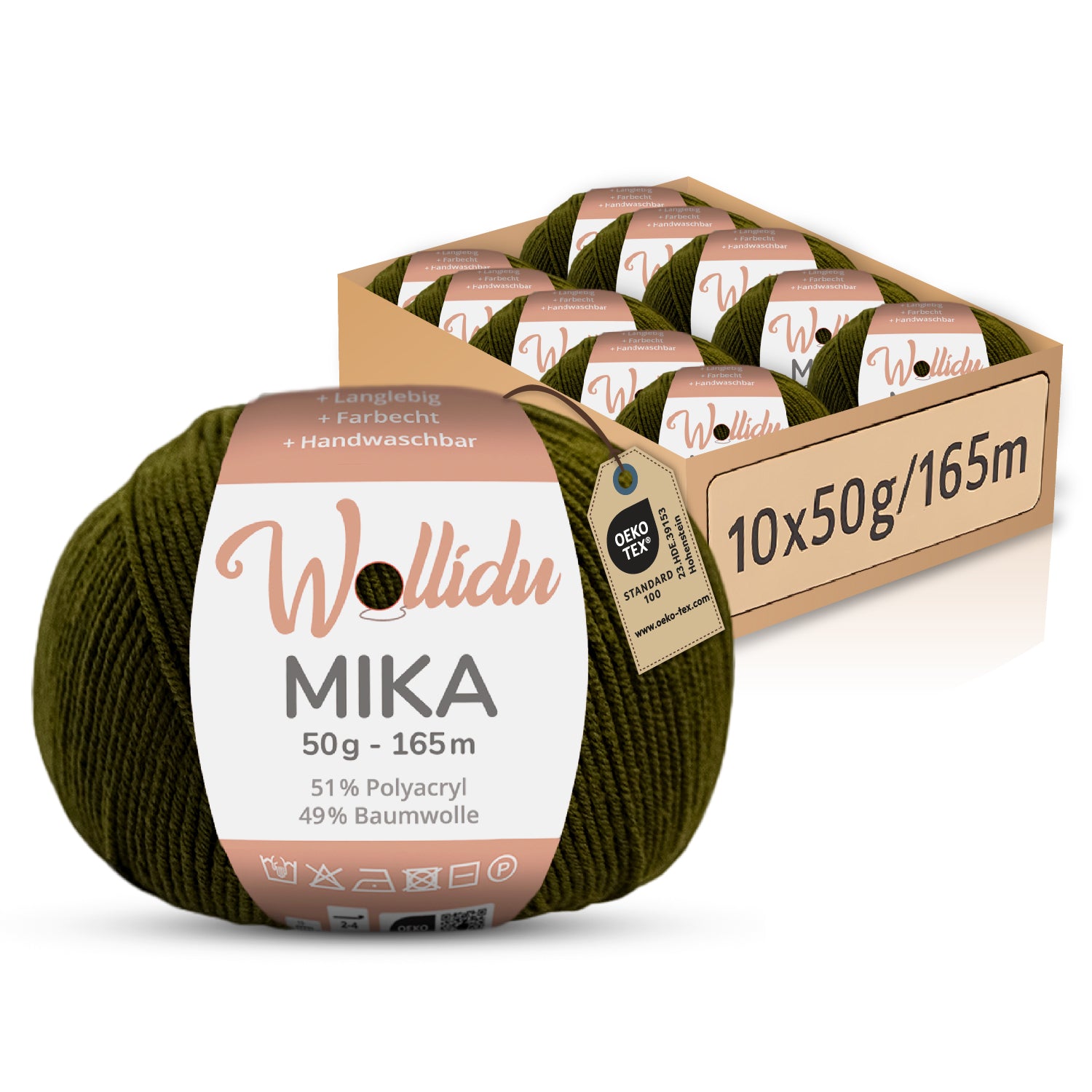 Mika 10er-Pack 50g – Strick- & Häkelgarn aus Baumwolle & Polyacryl (OEKO-TEX®, 500g Gesamt)