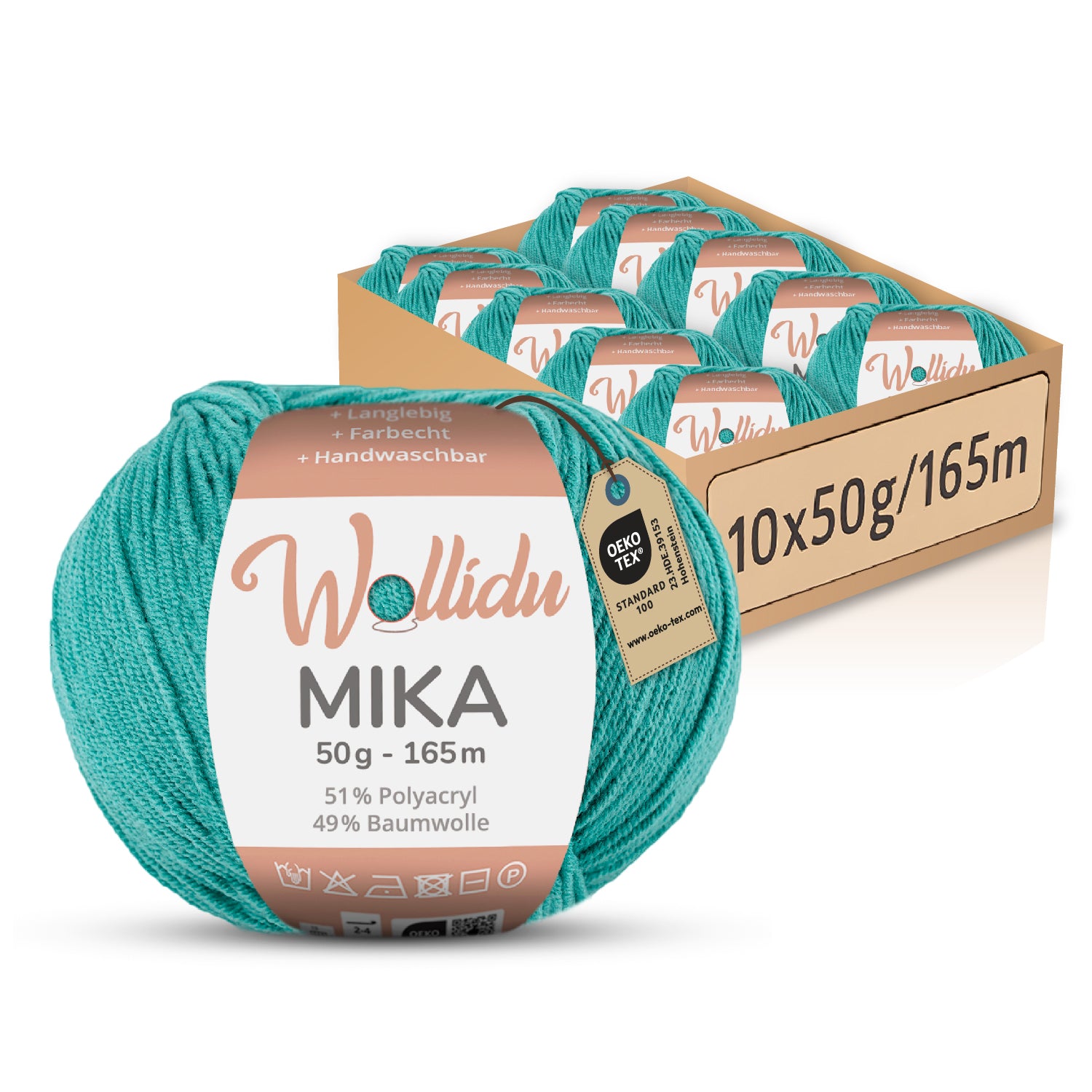 Mika 10er-Pack 50g – Strick- & Häkelgarn aus Baumwolle & Polyacryl (OEKO-TEX®, 500g Gesamt)