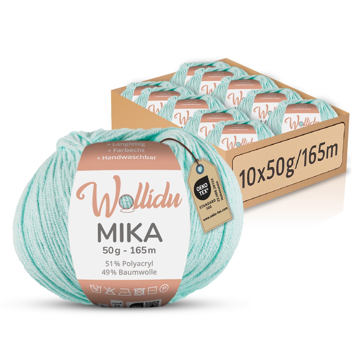 Mika 10er-Pack 50g – Strick- & Häkelgarn aus Baumwolle & Polyacryl (OEKO-TEX®, 500g Gesamt)