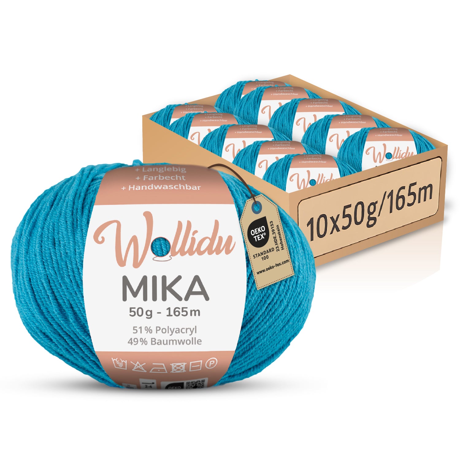 Mika 10er-Pack 50g – Strick- & Häkelgarn aus Baumwolle & Polyacryl (OEKO-TEX®, 500g Gesamt)