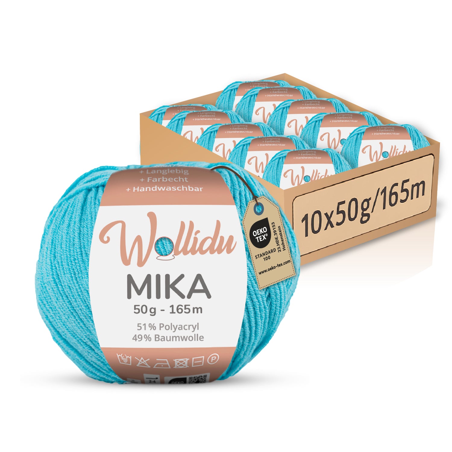Mika 10er-Pack 50g – Strick- & Häkelgarn aus Baumwolle & Polyacryl (OEKO-TEX®, 500g Gesamt)
