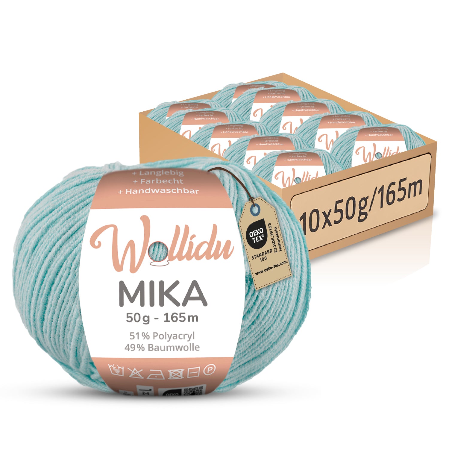 Mika 10er-Pack 50g – Strick- & Häkelgarn aus Baumwolle & Polyacryl (OEKO-TEX®, 500g Gesamt)