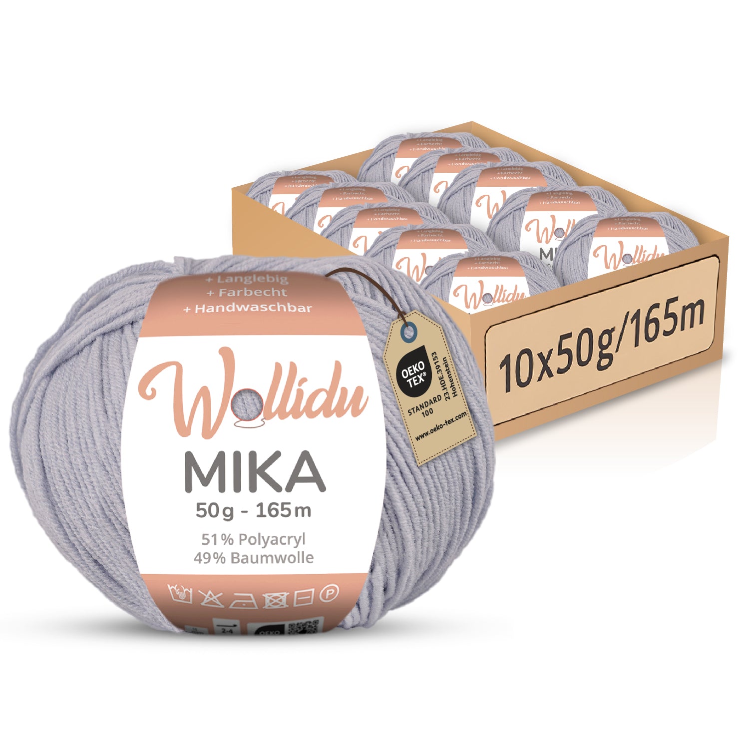 Mika 10er-Pack 50g – Strick- & Häkelgarn aus Baumwolle & Polyacryl (OEKO-TEX®, 500g Gesamt)