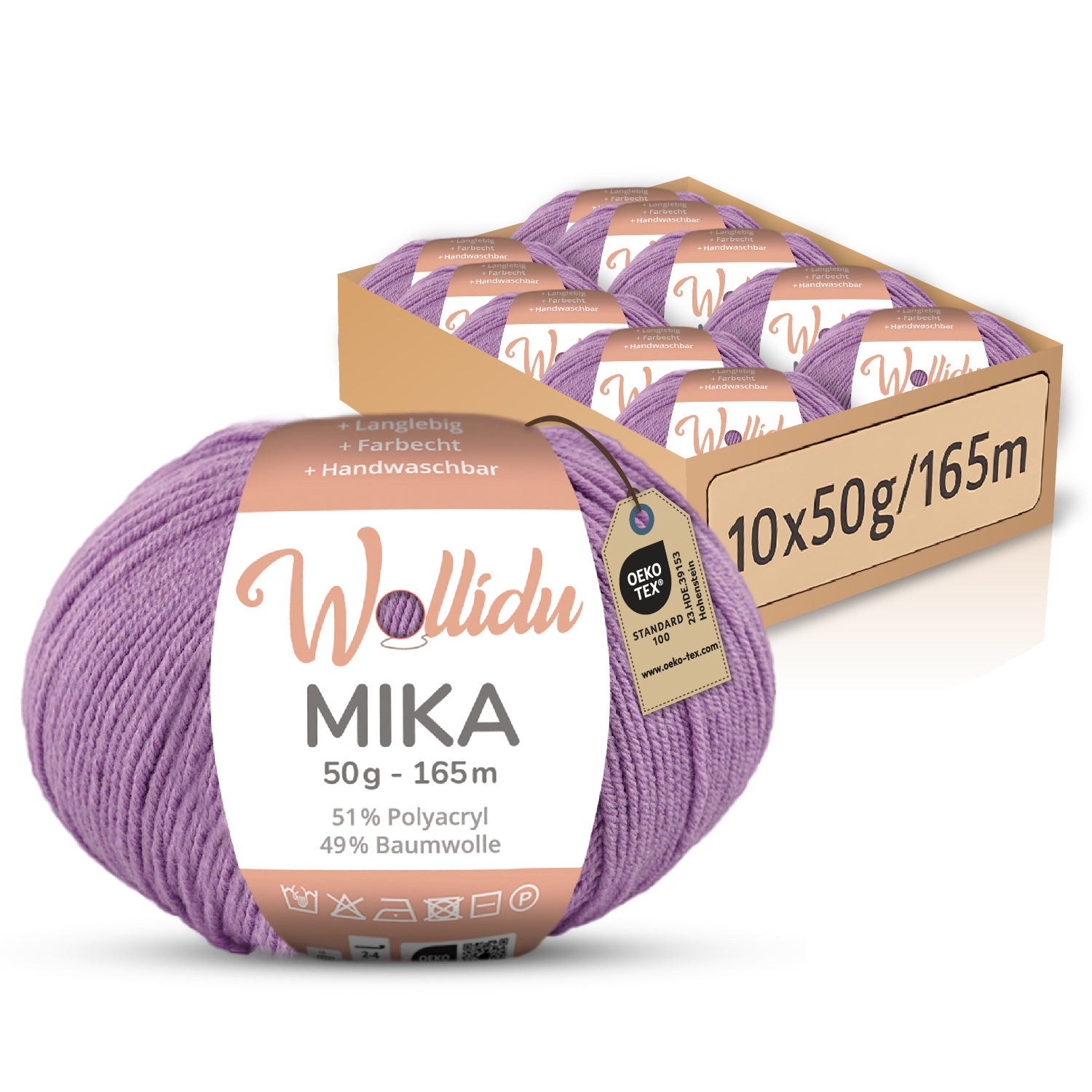 Mika 10er-Pack 50g – Strick- & Häkelgarn aus Baumwolle & Polyacryl (OEKO-TEX®, 500g Gesamt)