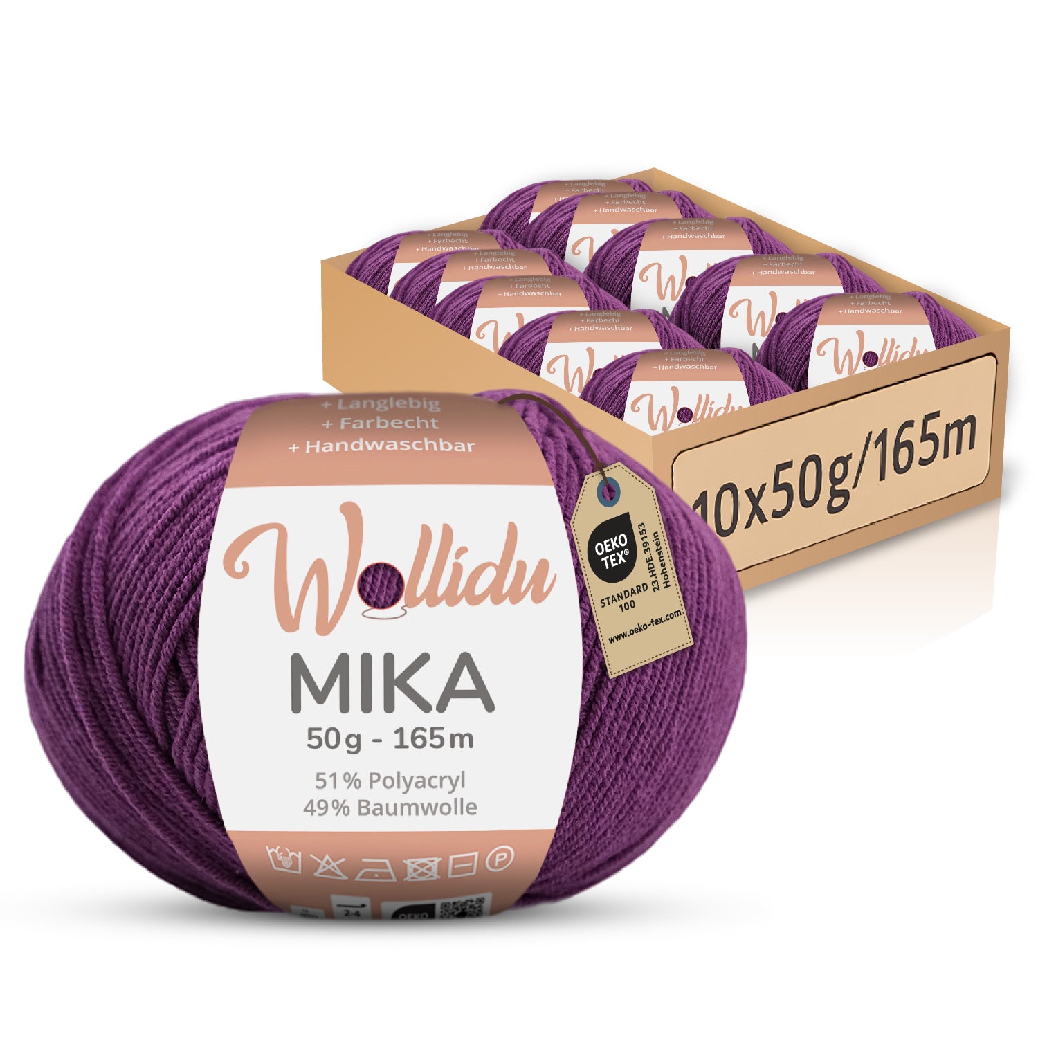 Mika 10er-Pack 50g – Strick- & Häkelgarn aus Baumwolle & Polyacryl (OEKO-TEX®, 500g Gesamt)