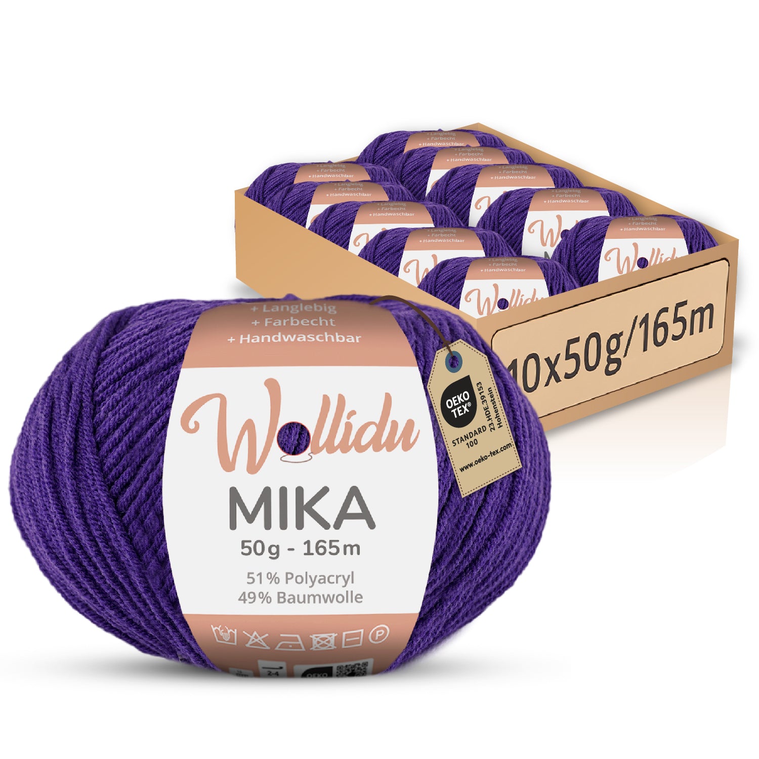 Mika 10er-Pack 50g – Strick- & Häkelgarn aus Baumwolle & Polyacryl (OEKO-TEX®, 500g Gesamt)