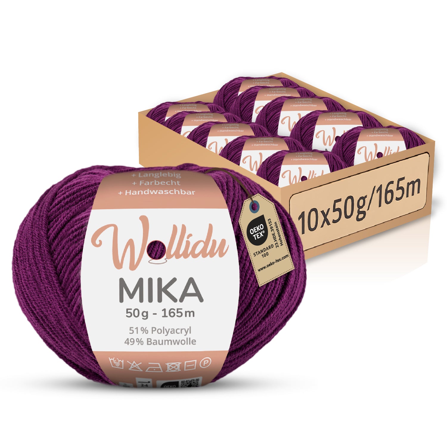 Mika 10er-Pack 50g – Strick- & Häkelgarn aus Baumwolle & Polyacryl (OEKO-TEX®, 500g Gesamt)