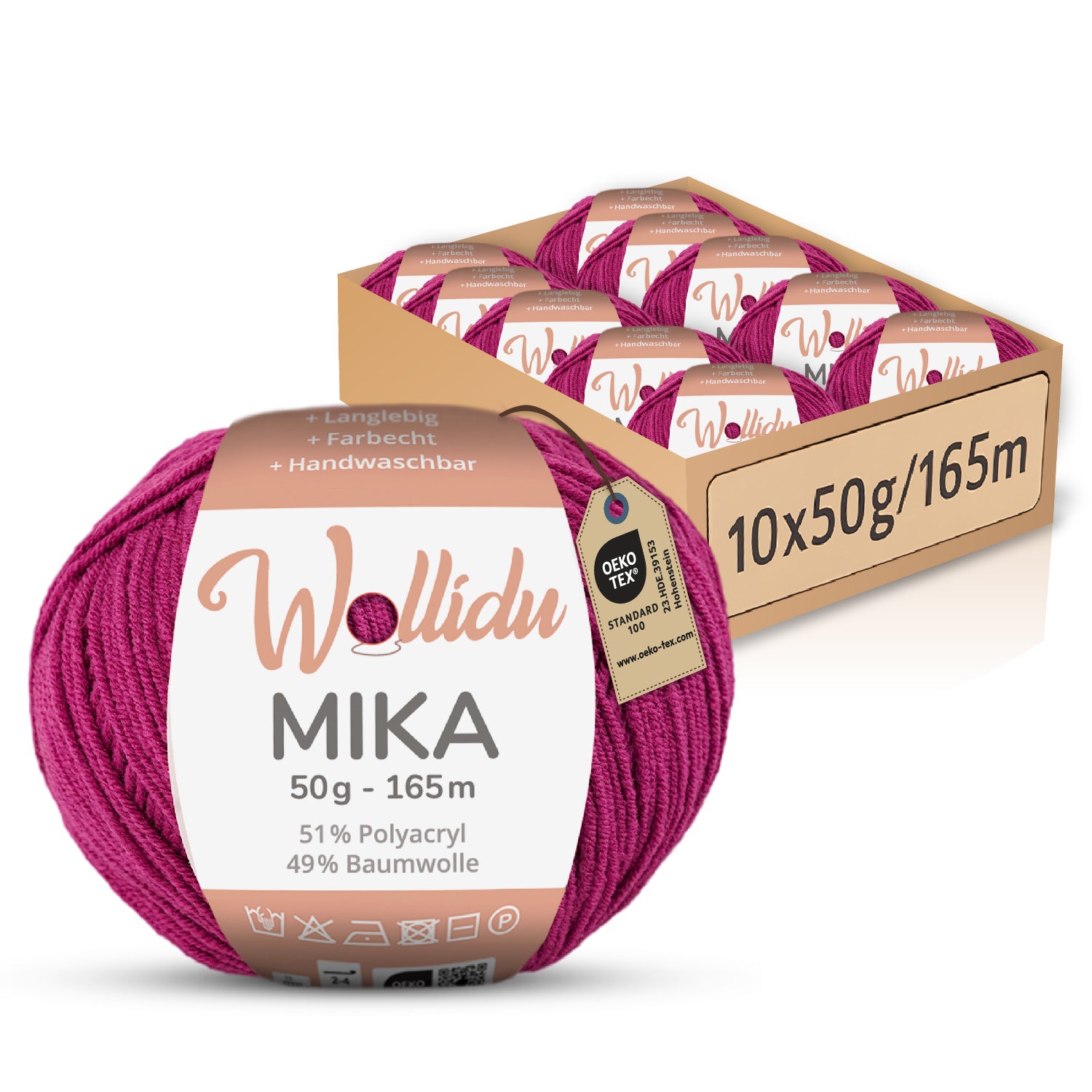 Mika 10er-Pack 50g – Strick- & Häkelgarn aus Baumwolle & Polyacryl (OEKO-TEX®, 500g Gesamt)