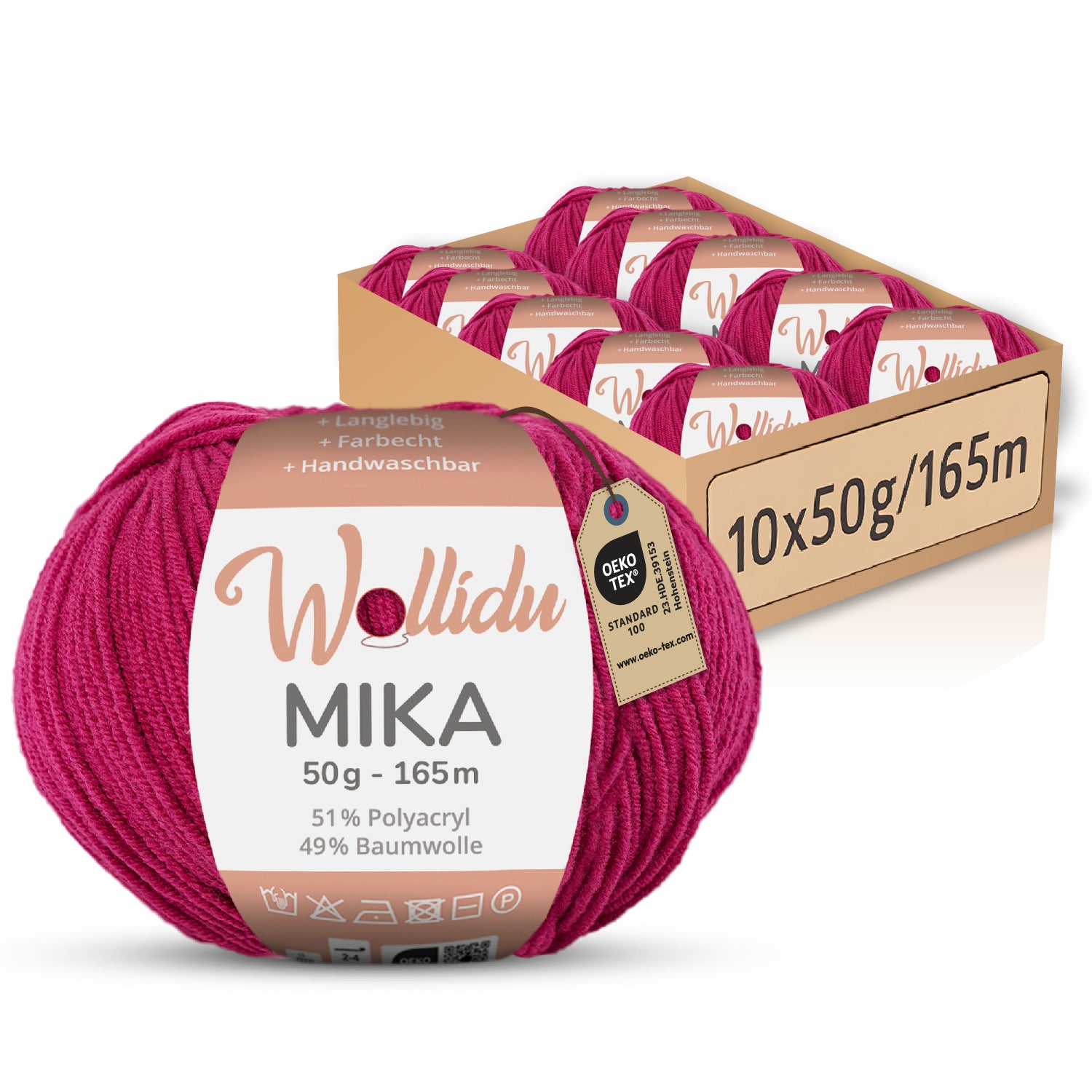 Mika 10er-Pack 50g – Strick- & Häkelgarn aus Baumwolle & Polyacryl (OEKO-TEX®, 500g Gesamt)