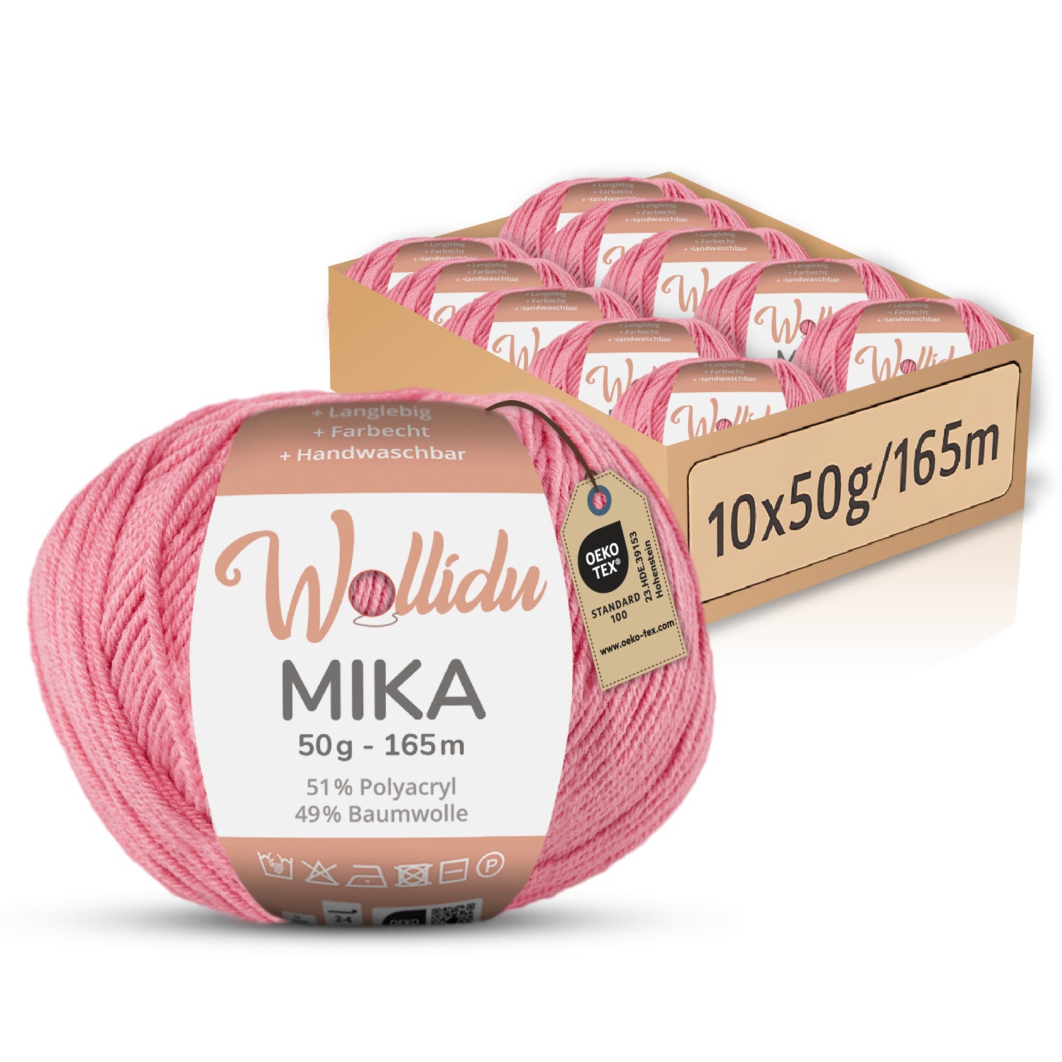 Mika 10er-Pack 50g – Strick- & Häkelgarn aus Baumwolle & Polyacryl (OEKO-TEX®, 500g Gesamt)