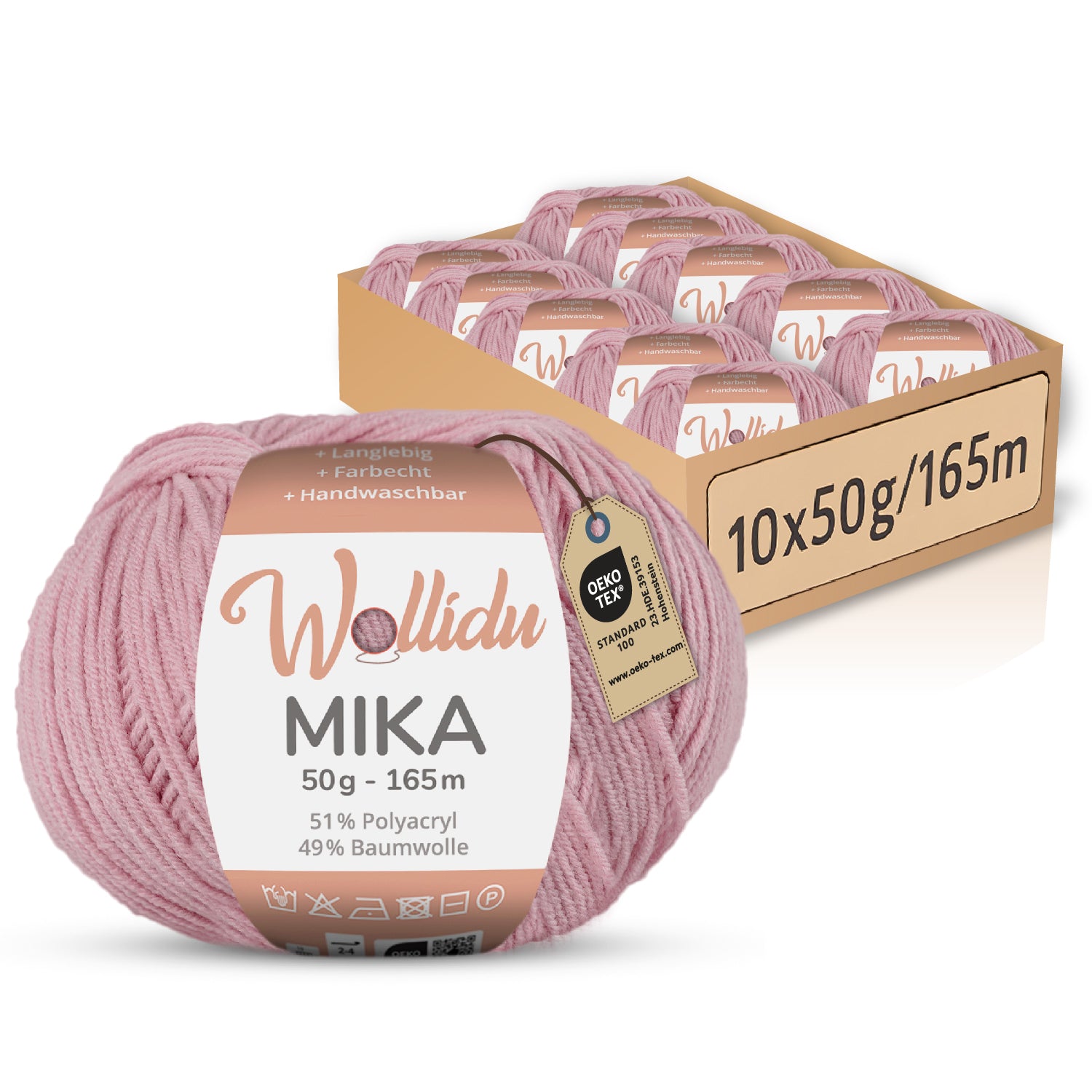 Mika 10er-Pack 50g – Strick- & Häkelgarn aus Baumwolle & Polyacryl (OEKO-TEX®, 500g Gesamt)