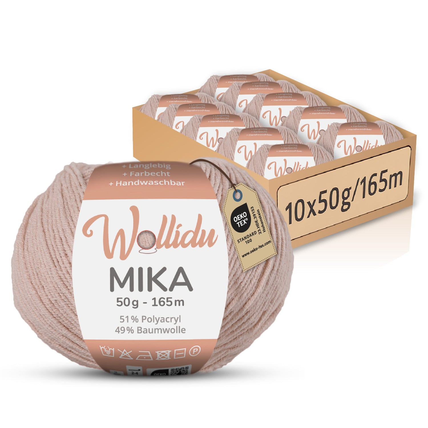 Mika 10er-Pack 50g – Strick- & Häkelgarn aus Baumwolle & Polyacryl (OEKO-TEX®, 500g Gesamt)