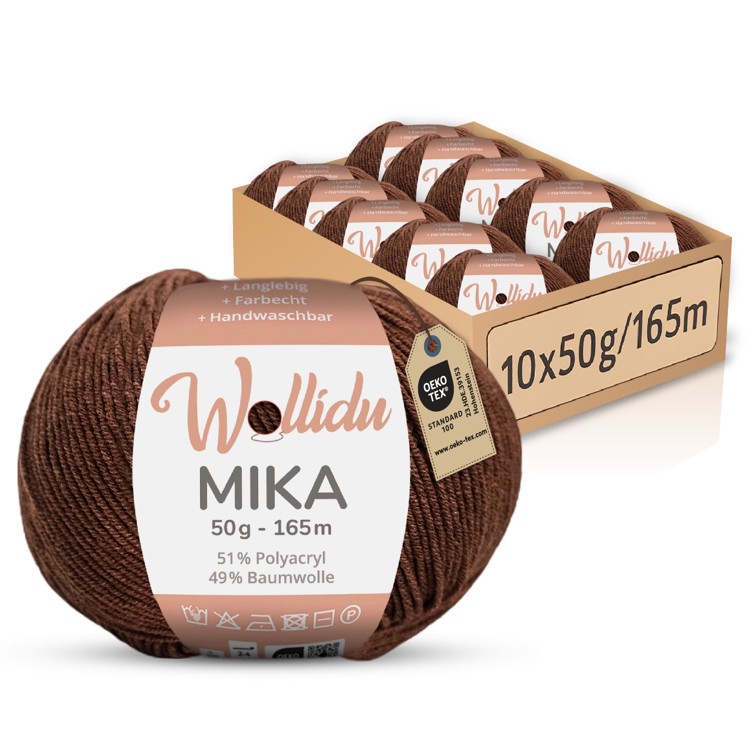 Mika 10er-Pack 50g – Strick- & Häkelgarn aus Baumwolle & Polyacryl (OEKO-TEX®, 500g Gesamt)