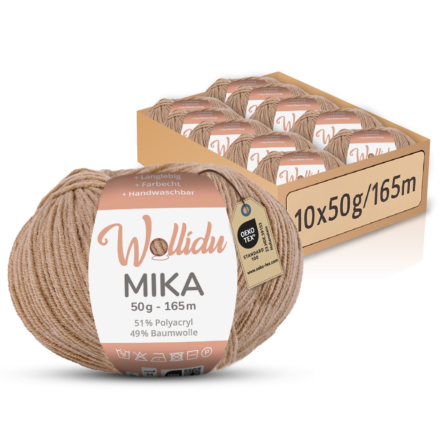 Mika 10er-Pack 50g – Strick- & Häkelgarn aus Baumwolle & Polyacryl (OEKO-TEX®, 500g Gesamt)