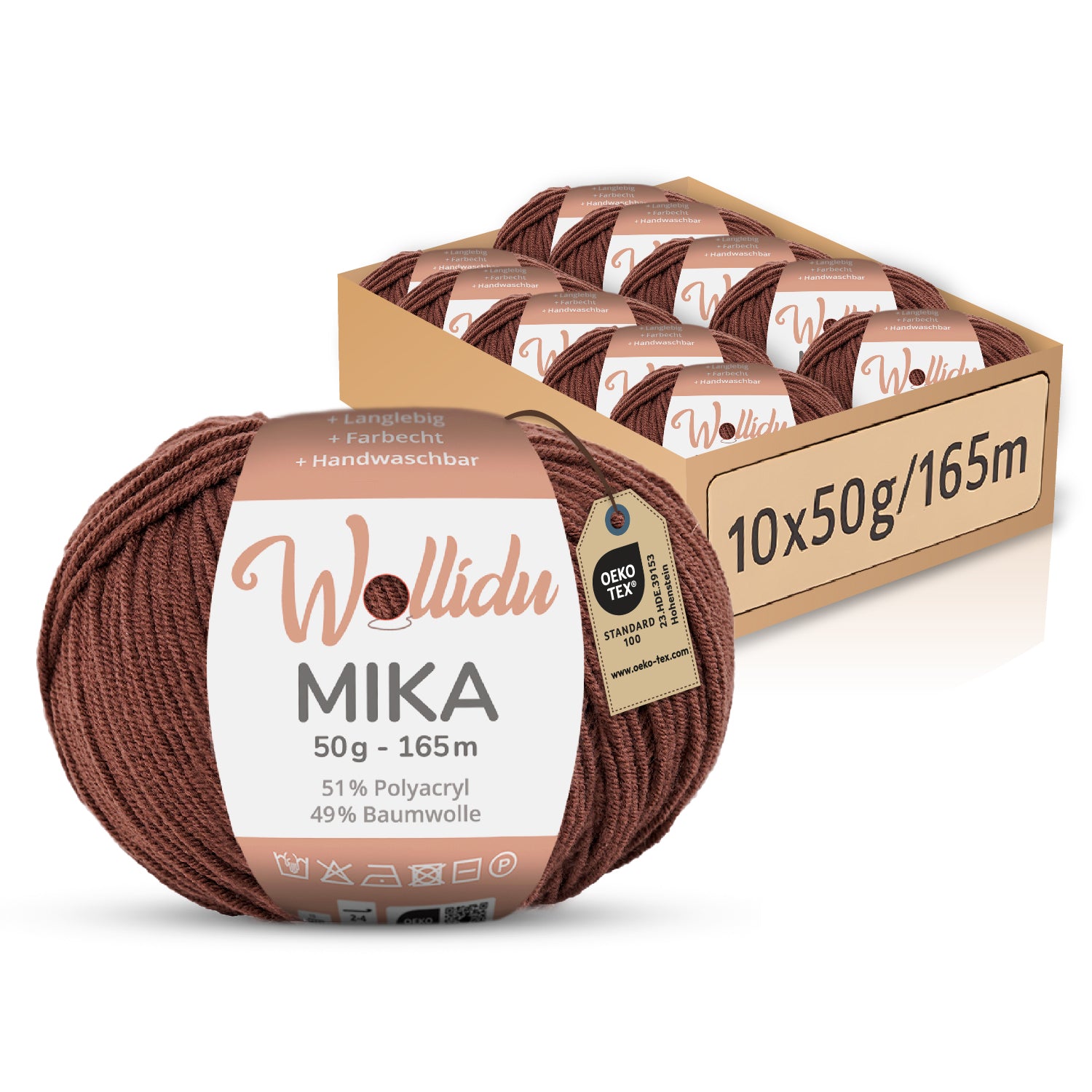Mika 10er-Pack 50g – Strick- & Häkelgarn aus Baumwolle & Polyacryl (OEKO-TEX®, 500g Gesamt)