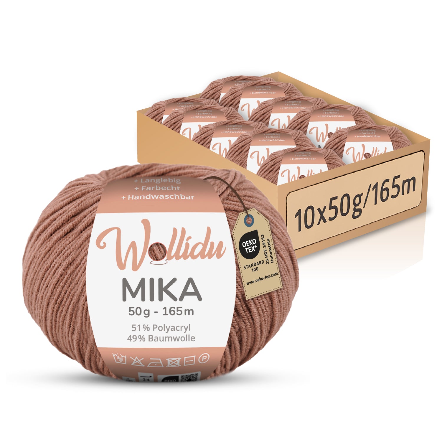 Mika 10er-Pack 50g – Strick- & Häkelgarn aus Baumwolle & Polyacryl (OEKO-TEX®, 500g Gesamt)