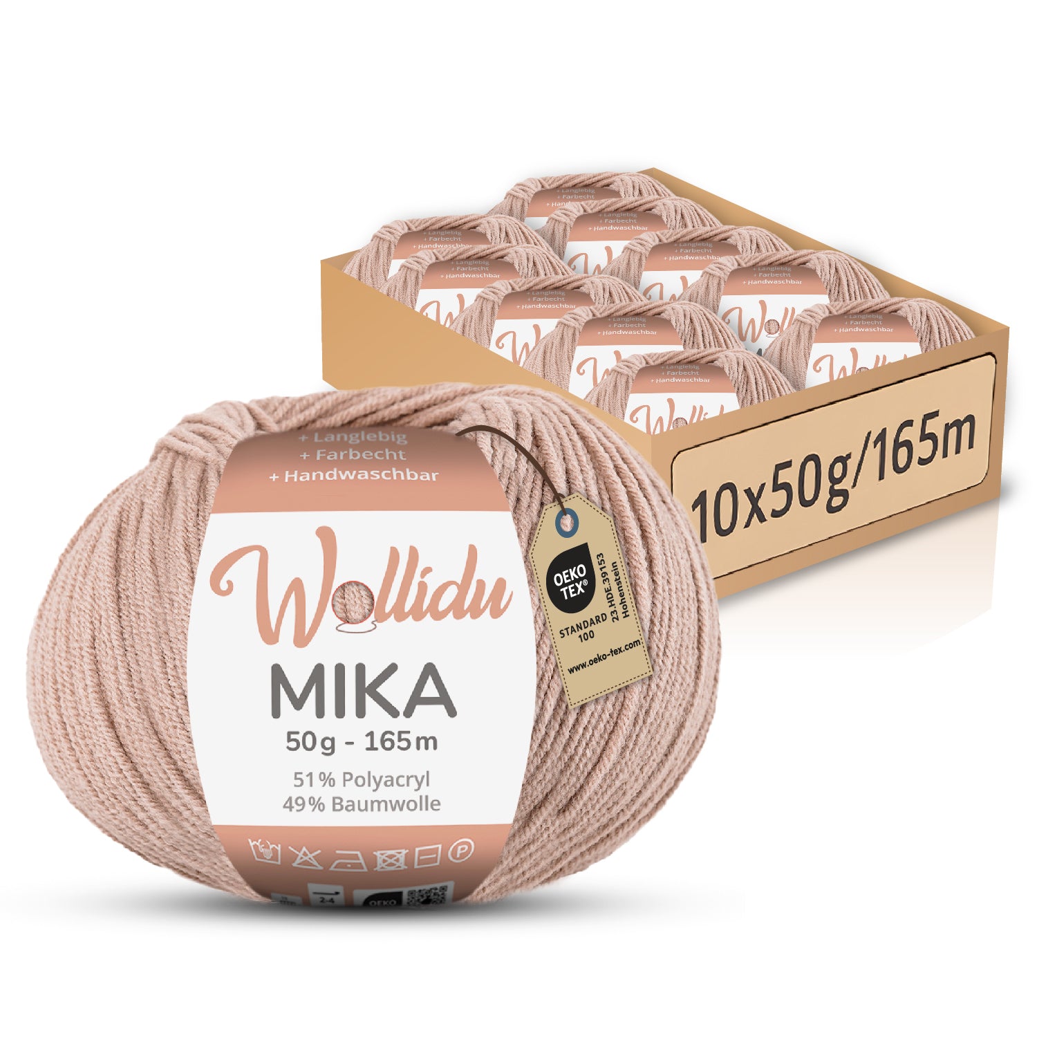 Mika 10er-Pack 50g – Strick- & Häkelgarn aus Baumwolle & Polyacryl (OEKO-TEX®, 500g Gesamt)