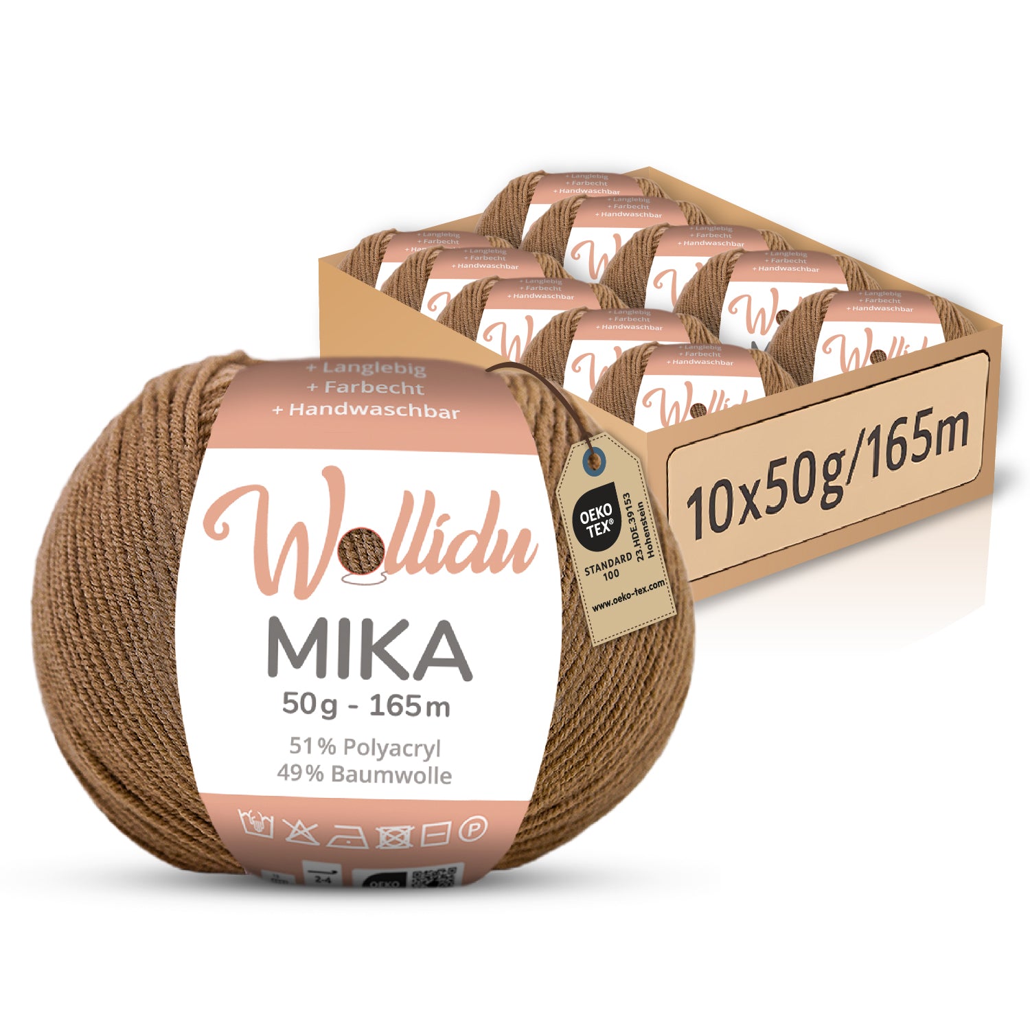 Mika 10er-Pack 50g – Strick- & Häkelgarn aus Baumwolle & Polyacryl (OEKO-TEX®, 500g Gesamt)